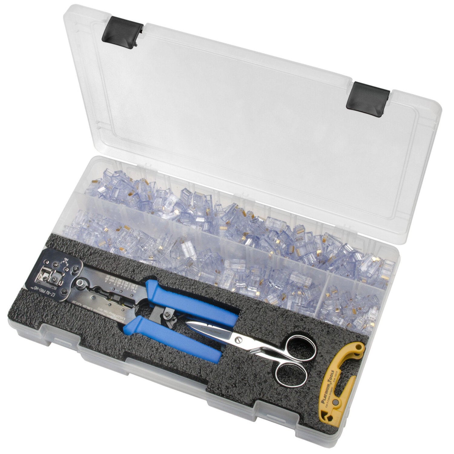 Platinum Tools 90173 EZ RJPRO Termination Kit - Pass Through RJ45 & RJ12/11 Connectors, Basic Network Installation with Plastic Case - Perfect for Home & Office Ethernet Cable Wiring