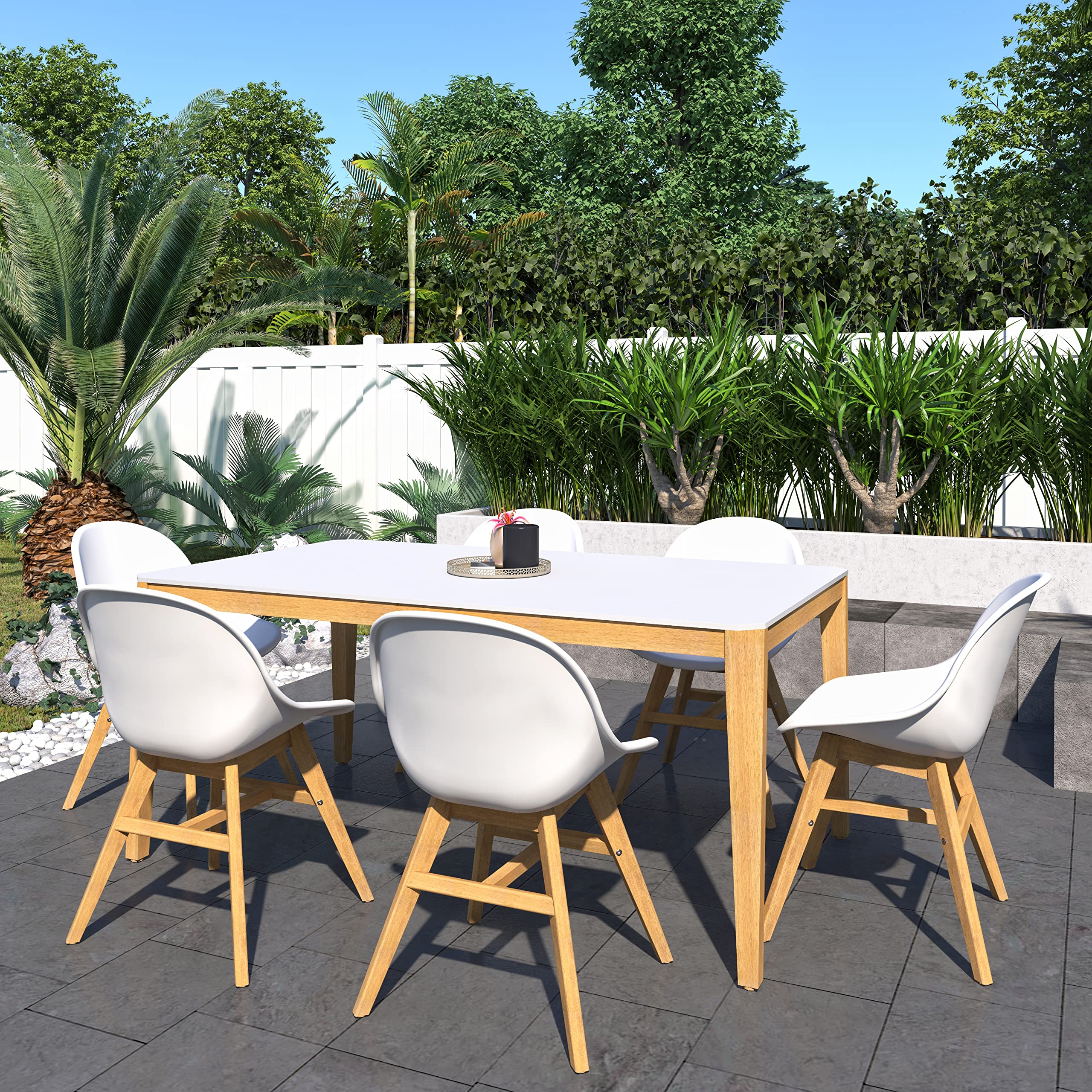 Amazonia 5-Piece Outdoor Dining Set - White Patio Furniture for Garden, Backyard, and Poolside - Weather-Resistant Table & Chairs for Entertaining
