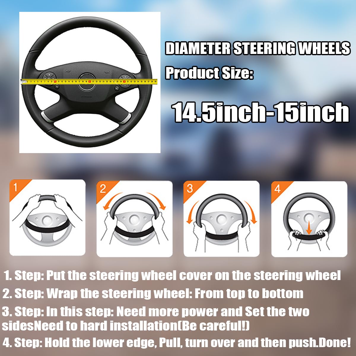BELOMI 15 Inch Universal Leather Steering Wheel Cover - Non-Slip, Breathable Sport Design for Cars, Trucks & SUVs | Premium Odorless Wheel Protector | Perfect for Daily Commuting & Road Trips (Beige)