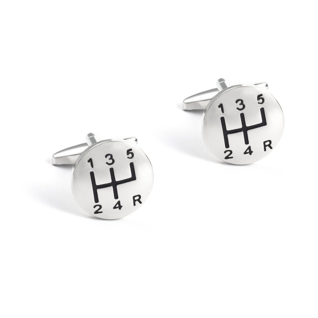 5 Speed Gear Shift Cufflinks for Men - Black & Silver Stainless Steel Car Enthusiast Gifts - Perfect for Weddings, Business Meetings & Formal Events