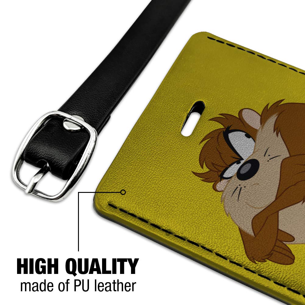 Looney Tunes Taz Rectangle Leather Luggage Tag - Durable Suitcase ID Card Holder for Carry-On Bags - Perfect for Travel, Business Trips & Vacation Identification