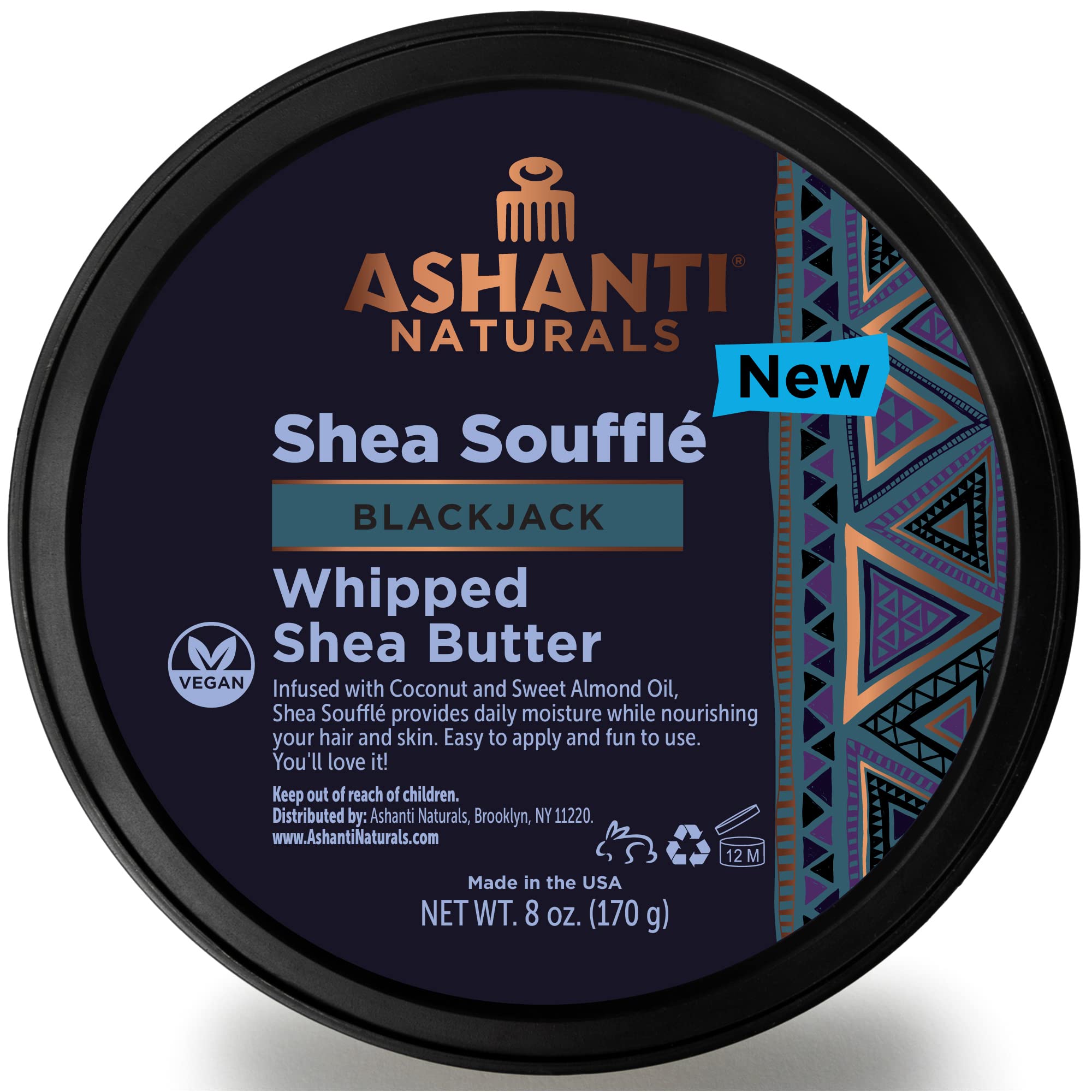 Organic Whipped Shea Butter for Men - African Body Butter with Coconut & Almond Oil | Deep Moisturizing & Nourishing Skin Care | Blackjack Souffle Scent | 8 oz Jar | Perfect for Dry Skin, After Shave & Tattoo Care