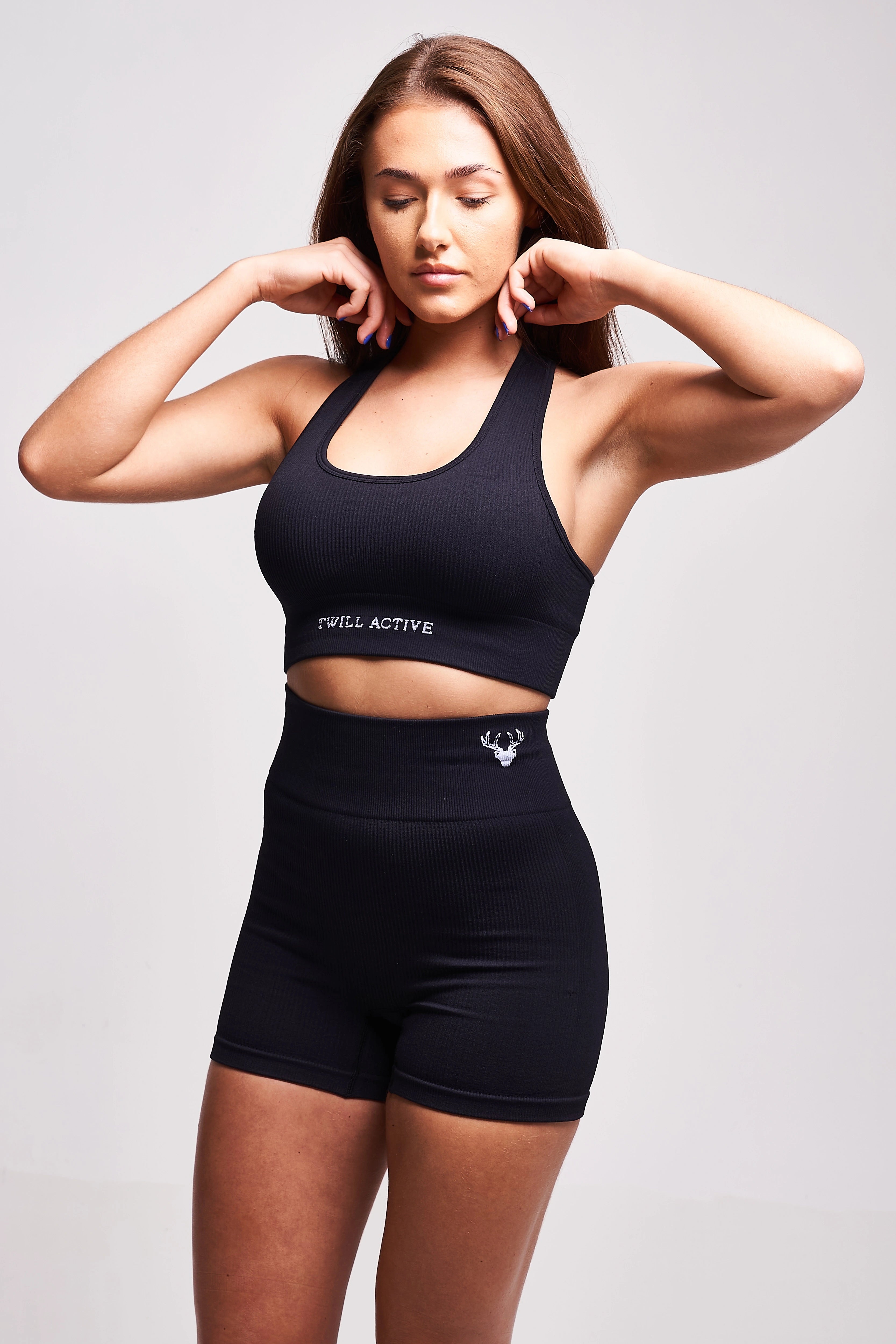 Linea Recycled Rib Racer Sports Bra for Women - High Support Workout Bra for Running, Yoga & Gym - Eco-Friendly Black Athletic Top