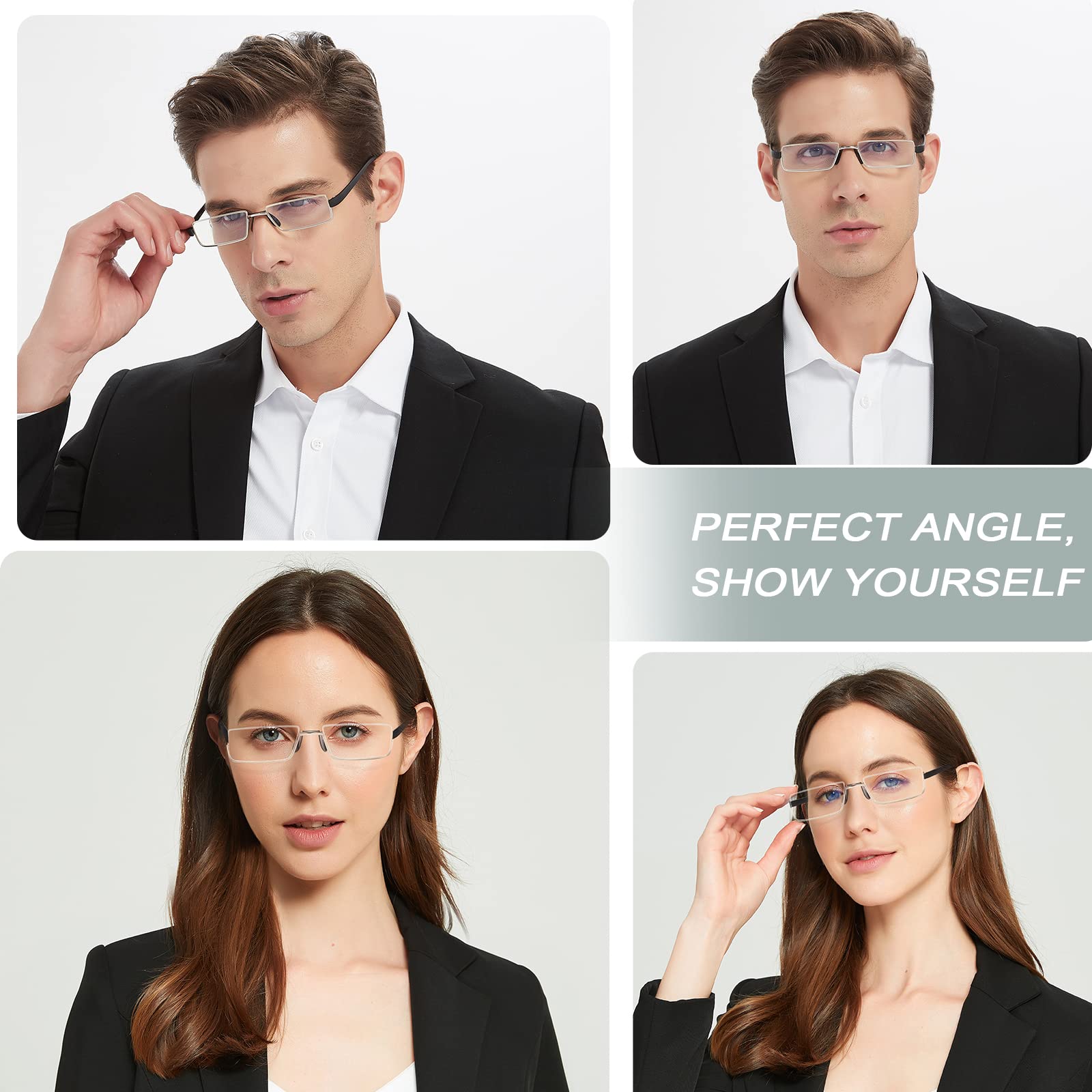 Blue Light Blocking Reading Glasses for Men & Women - Half-Rim Computer Readers with Thin Optics (0.0 Strength) - Perfect for Office Work, Screen Time & Digital Eye Strain Relief