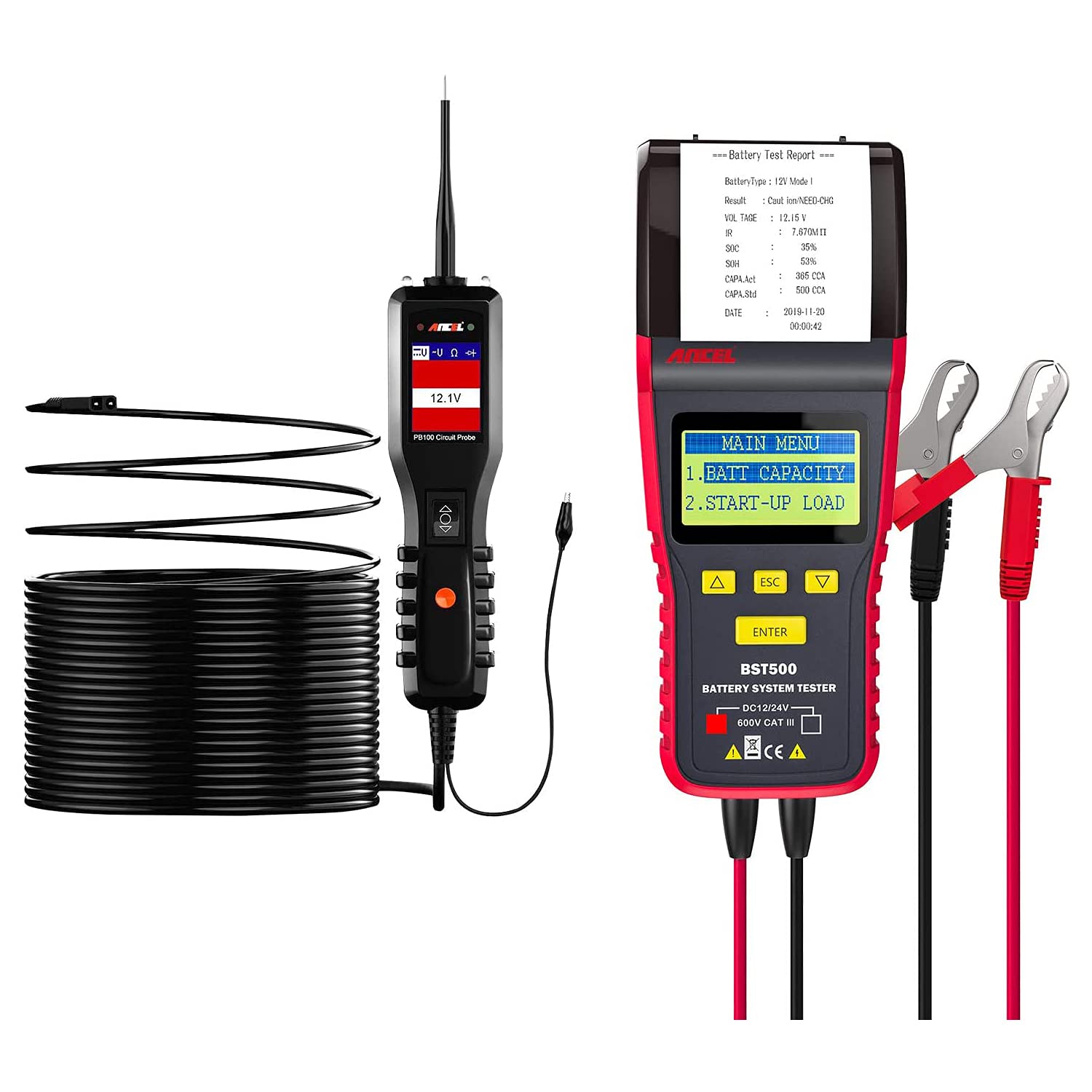 ANCEL BST500 12V 24V 100-2000 CCA Car Battery Load Tester with Digital Display - Heavy Duty Automotive Battery Analyzer for Trucks, Motorcycles, Boats & RVs - Accurate Power Circuit Diagnostic Tool for Mechanics
