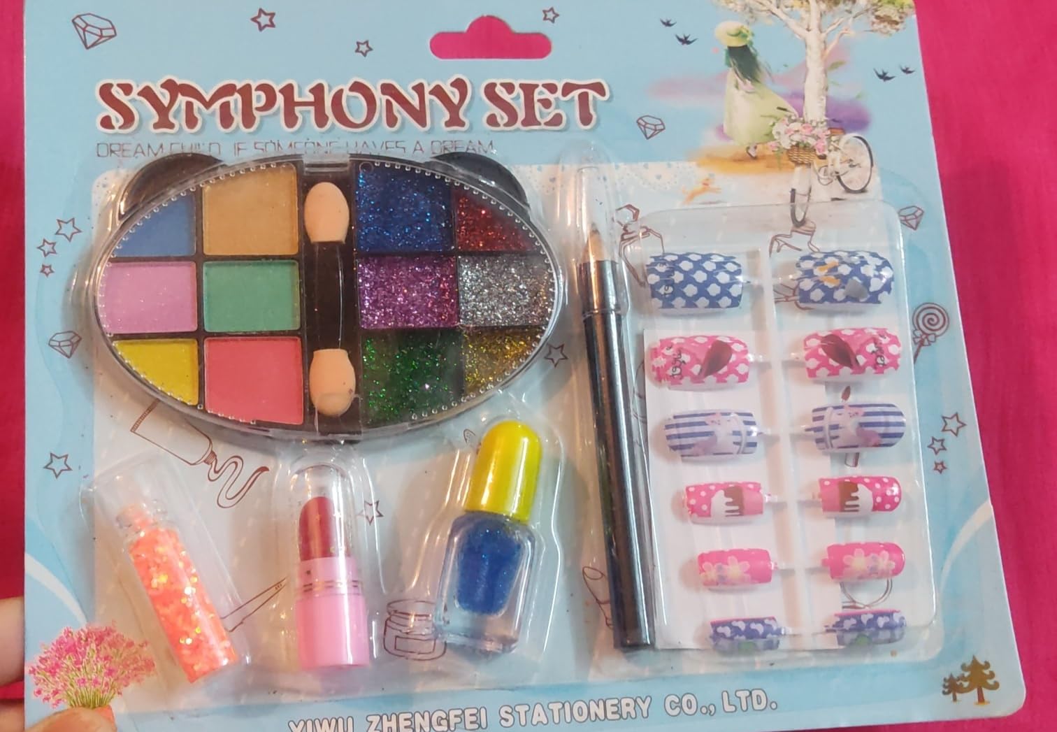 12-Piece Nail Art Kit with False Nails, Eyeshadow, Glitter & Lipstick - Perfect DIY Manicure Set for Girls Birthday Gifts, Parties & Home Beauty Care