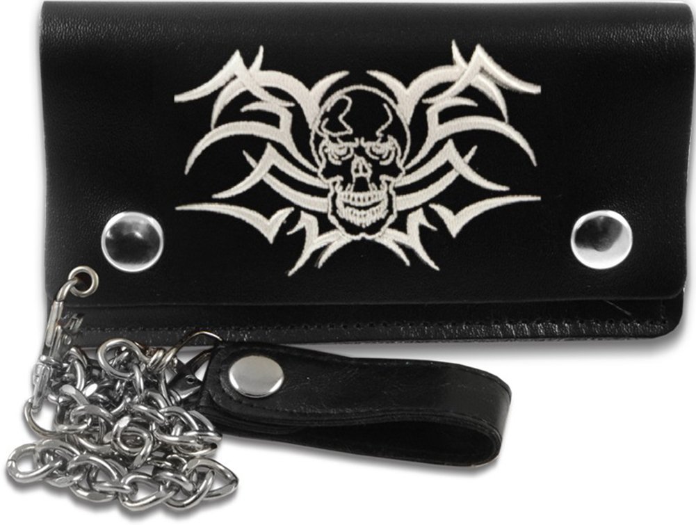 Tribal Skull 6 Inch Biker Chain Wallet for Men - Vintage Punk Gothic Style Crossbody Wallet with Detachable Chain - Perfect for Motorcycle Riders, Bikers, and Rock Fashion Enthusiasts