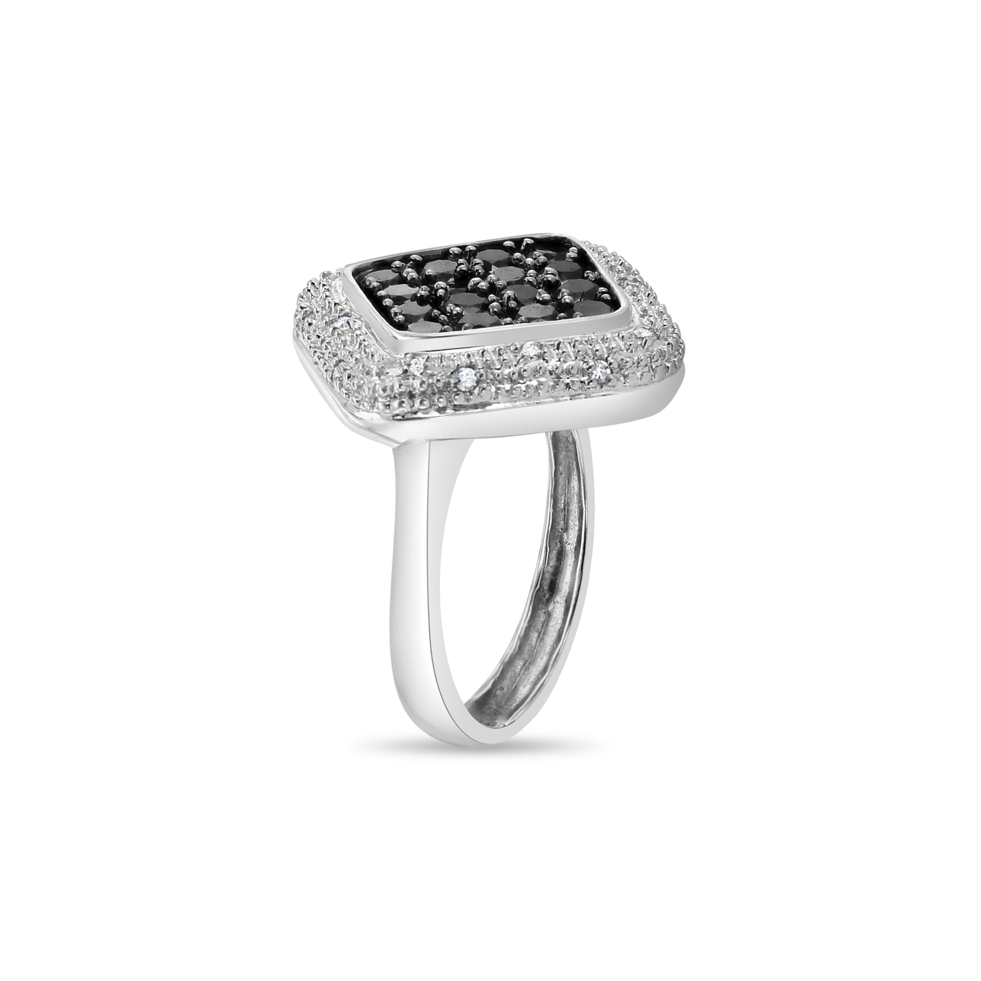 Vintage Black & White Diamond Cocktail Ring - 14k White Gold Elegant Jewelry for Parties, Weddings & Special Occasions