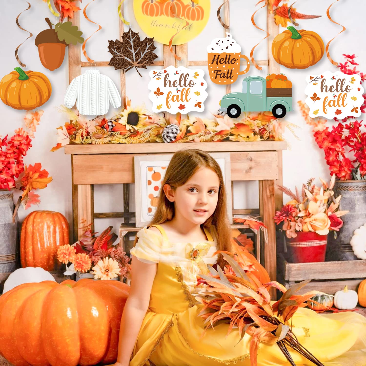 20Pcs Fall Party Hanging Decorations - Autumn Pumpkin Leaf Truck Cutouts for Thanksgiving Party Decor, Seasonal Harvest Home Décor - Perfect for Thanksgiving Gatherings, Fall Weddings & Autumn Festival Decorations