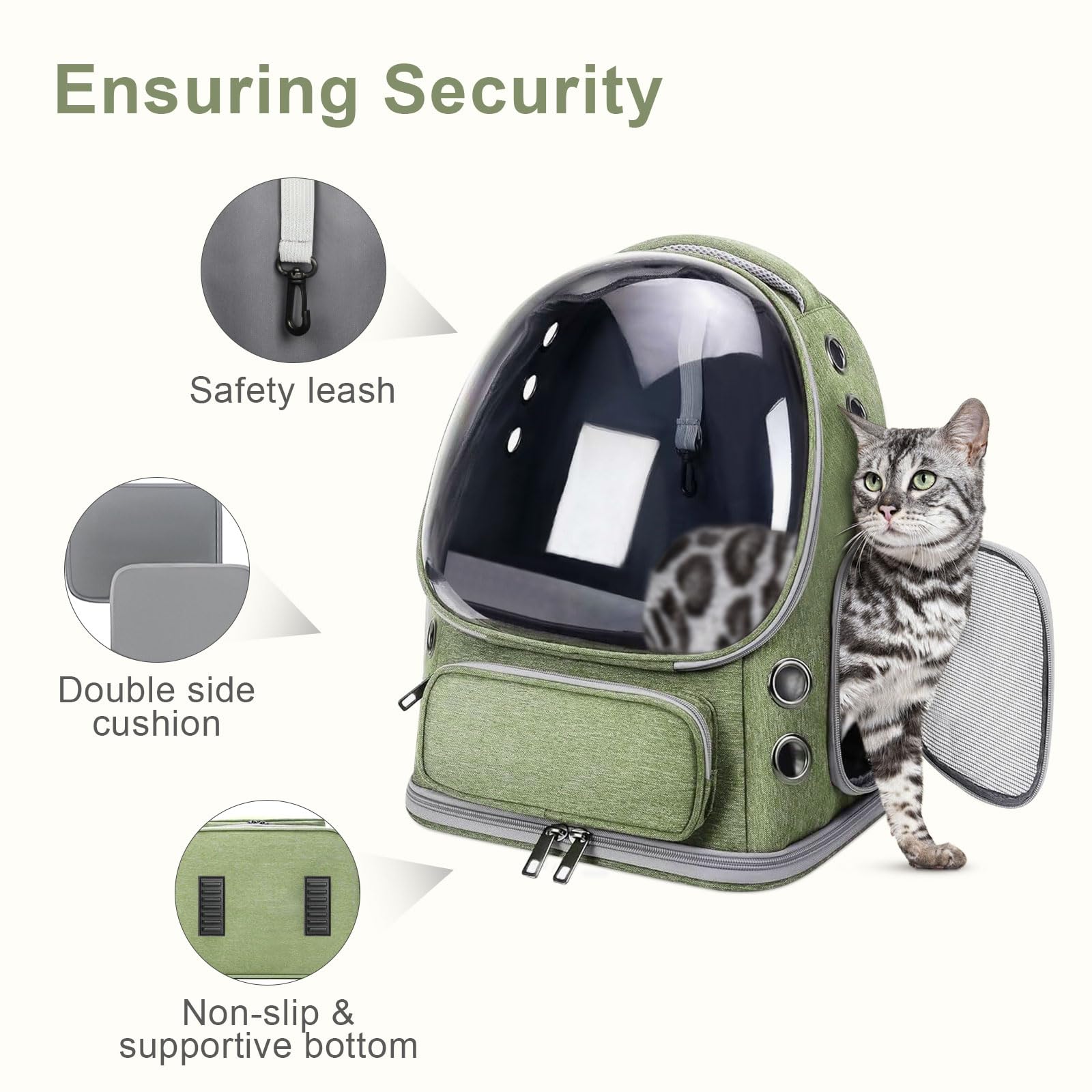 **Breathable Cat Backpack Carrier - Large Space Airline Approved Pet Travel Backpack for Cats & Small Dogs Up to 20 lbs, Foldable & Transparent Bubble Design (Green) - Perfect for Hiking, Travel & Vet Visits**