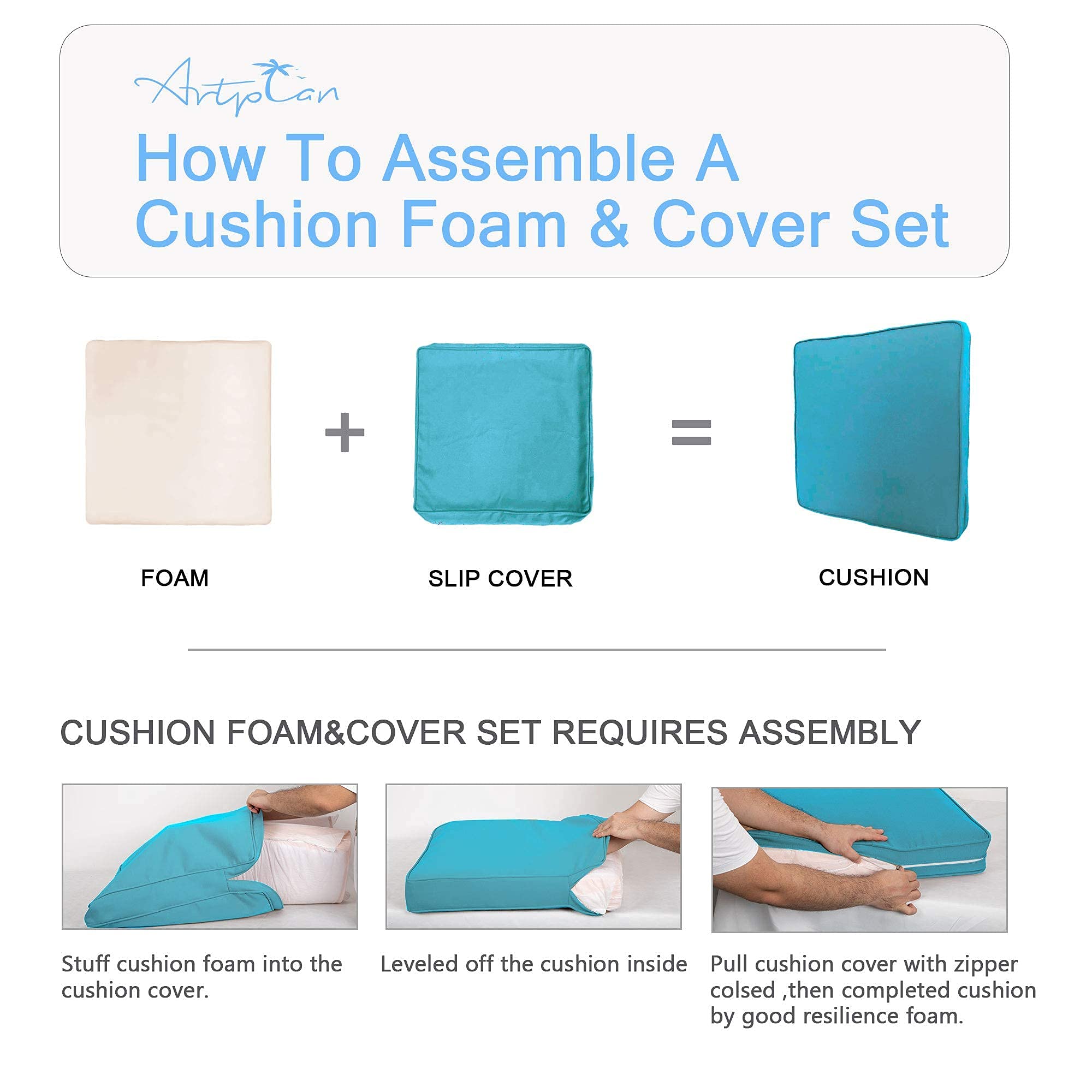 ARTPLAN All-Weather Indoor/Outdoor Chair Cushions Set - Deep Seat & Back Pillows for Patio Furniture - Perfect for Garden, Deck, Poolside & Porch Relaxation