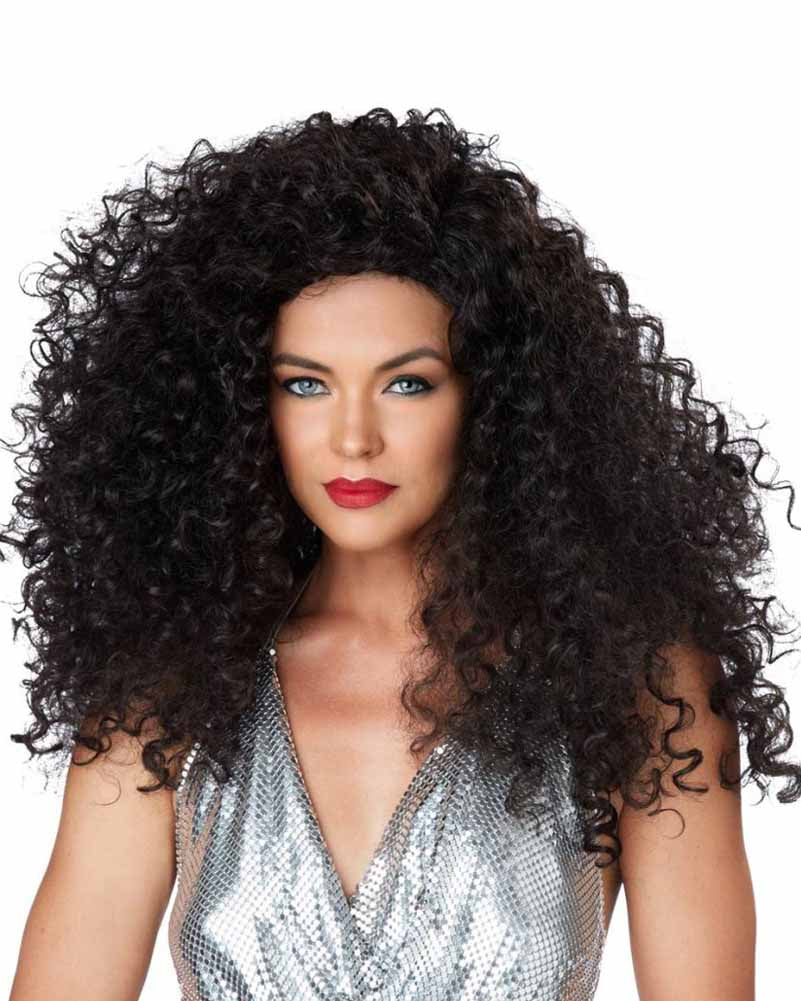 70s Disco Diva Crimped Black Wig for Women - Vintage Retro Halloween Costume Party Hair Accessory - Perfect for 70s Theme Parties, Cosplay, and Costume Events