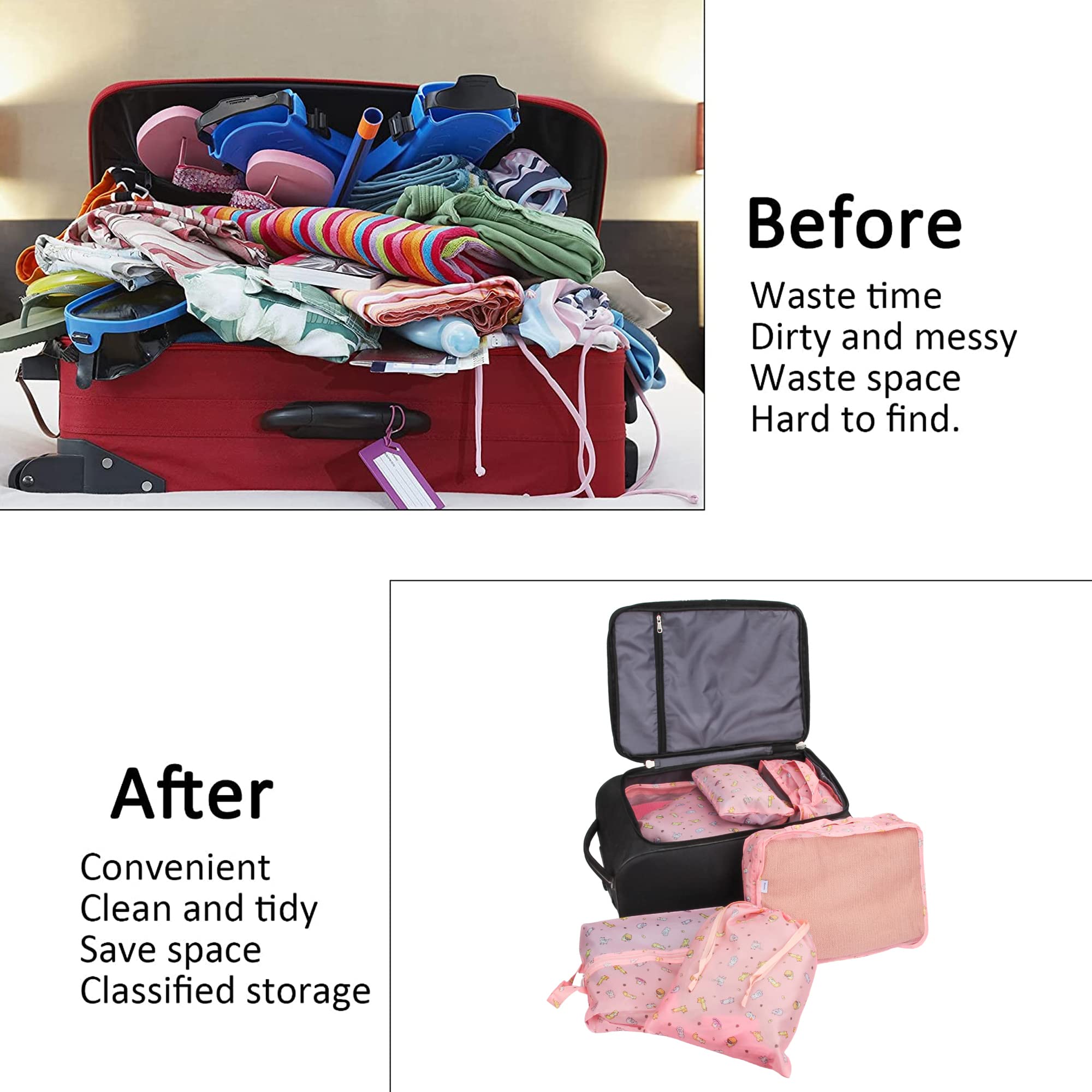 7-Piece Cube Storage Organizer Set - Foldable Travel Packing Bags for Clothes, Cosmetics, Underwear & Shoes - Space-Saving Luggage Organizer (Pink) | Perfect for Travel, Home Organization & Closet Storage