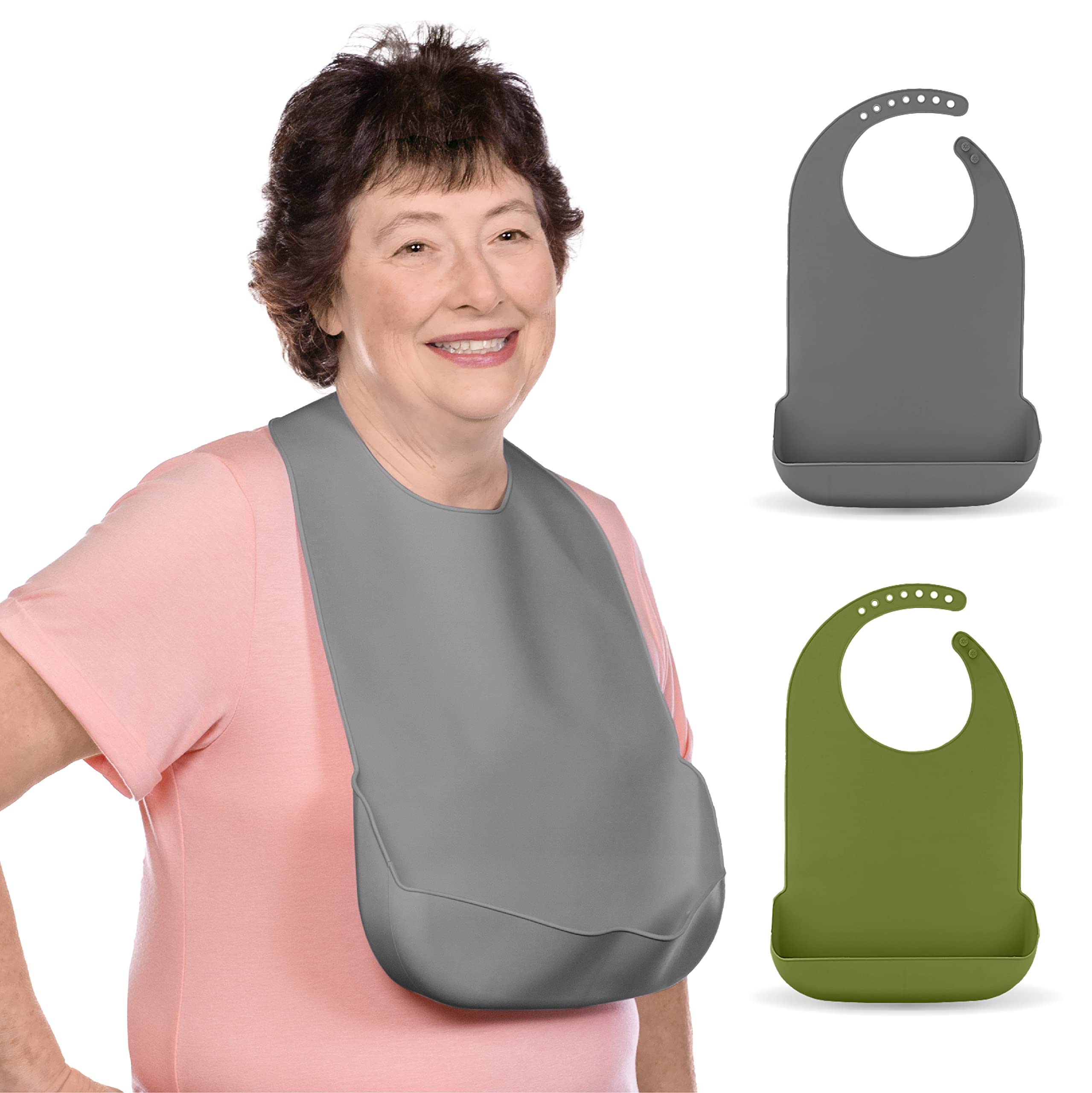 BraceAbility Silicone Adult Bib for Eating - Reusable & Washable Clothing Protector, Crumb Catcher for Elderly Men & Women - Ideal for Home Care, Nursing Homes & Mealtime Assistance