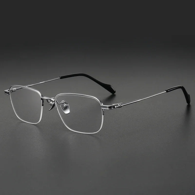 Aror Men's Semi-Rimless Square Titanium Eyeglasses Frame 10142 - Lightweight & Durable for Work, Reading & Everyday Wear