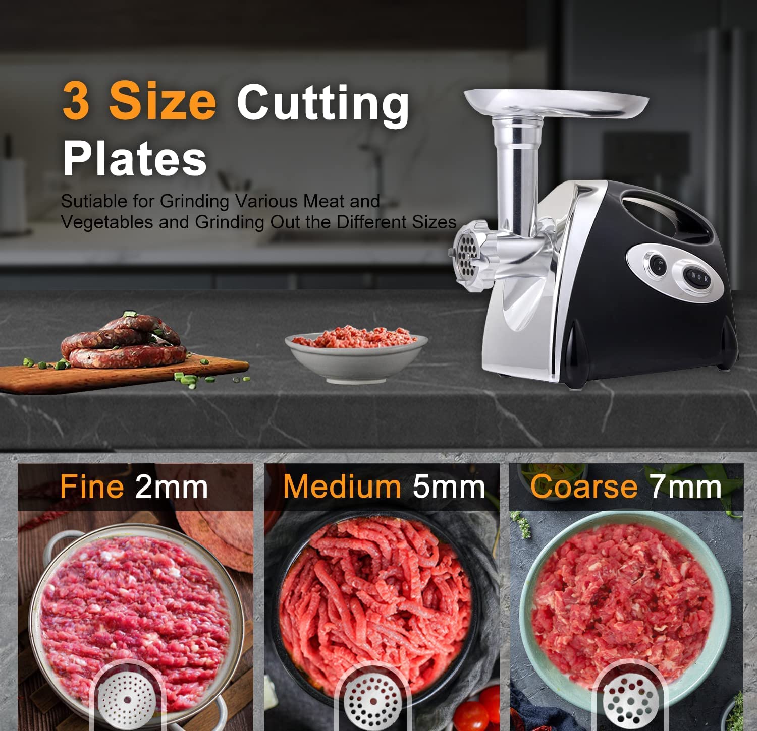 2800W Heavy Duty Electric Meat Grinder - Stainless Steel Sausage Maker & Mincer Machine with 3 Grinding Plates, Blade, Sausage Stuffer Tube & Kubbe Kit - Perfect for Home Kitchen, BBQ Parties & Butcher Shops (White Handle)
