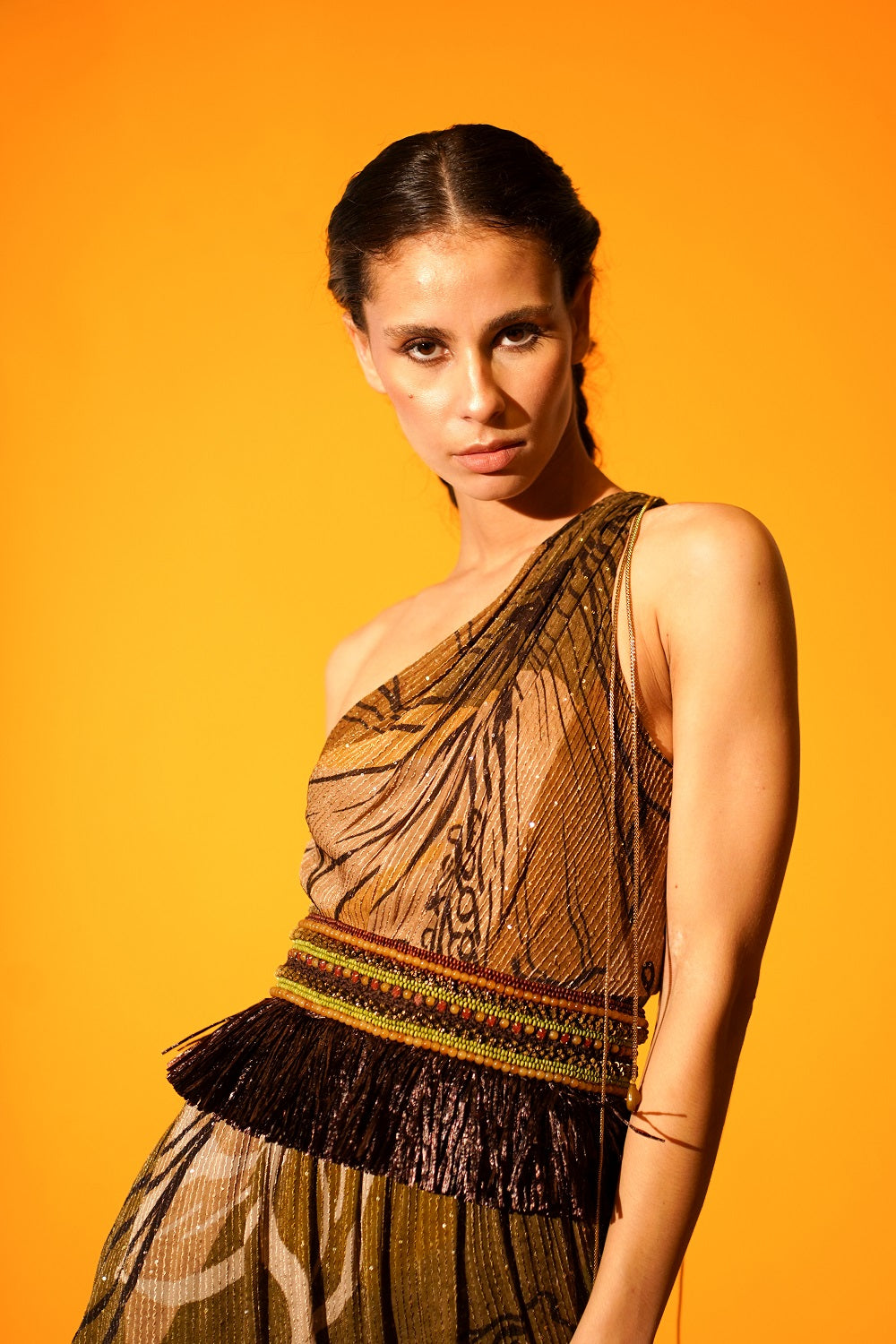 Elegant Tropical Brown One Shoulder High Low Dress for Women - Perfect for Beach Weddings, Vacations & Summer Parties