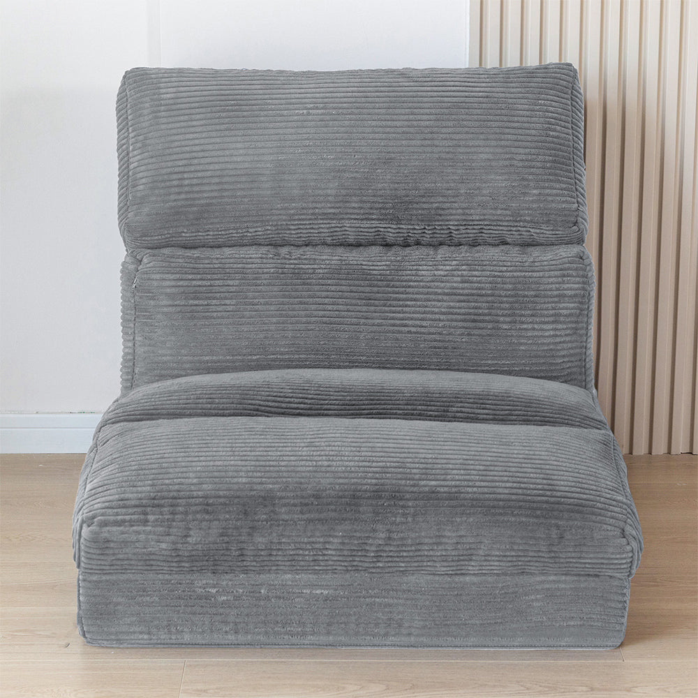 MAXYOYO Corduroy Bean Bag Folding Sofa Bed - Extra Wide Convertible Floor Mattress for Living Room, Bedroom & Guest Room (Grey)
