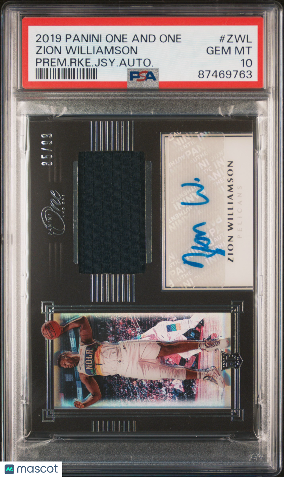 2019 Panini One And One Zion Williamson Rookie Patch Auto 35/99 #ZWL PSA 10 Gem Mint - NBA Basketball Trading Card for Collectors & Investors - Perfect for Display, Gifts, and Sports Memorabilia Collections