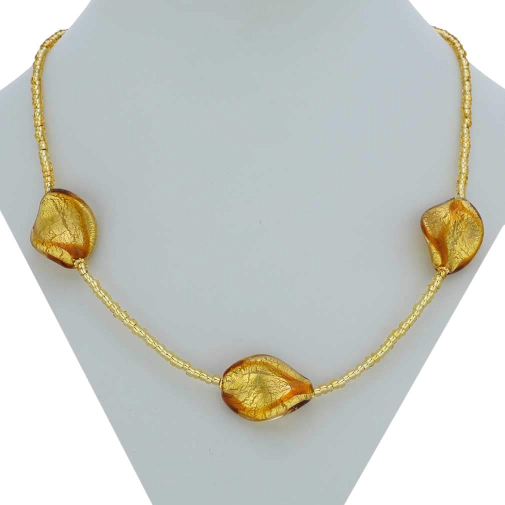 Venetian Murano Glass Royal Cognac Spirals Necklace - Handmade Italian Jewelry for Women, Elegant Gift for Special Occasions & Evening Events