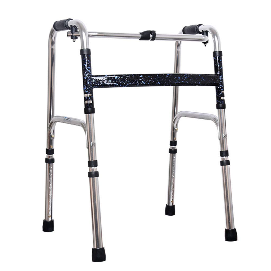 NOALED Lightweight Folding Aluminum Alloy Standing Walker for Rehabilitation - Adjustable Height Elderly Walking Aid with 4 Legs for Stability (Red/Blue) - Ideal for Home Use, Hemiplegia Recovery & Mobility Assistance