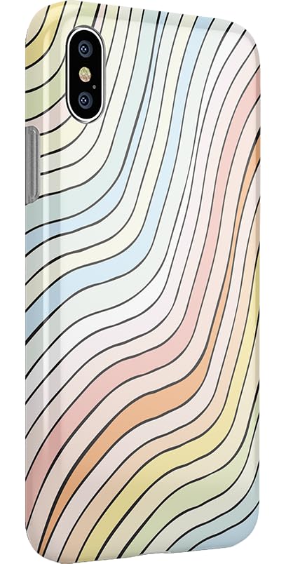 Casely iPhone X/XS Case - Pastel Rainbow Lined Protective Cover with Wave Design | Trendy Slim Fit Shockproof Phone Case for Women & Girls | Perfect for Beach, Summer & Everyday Use