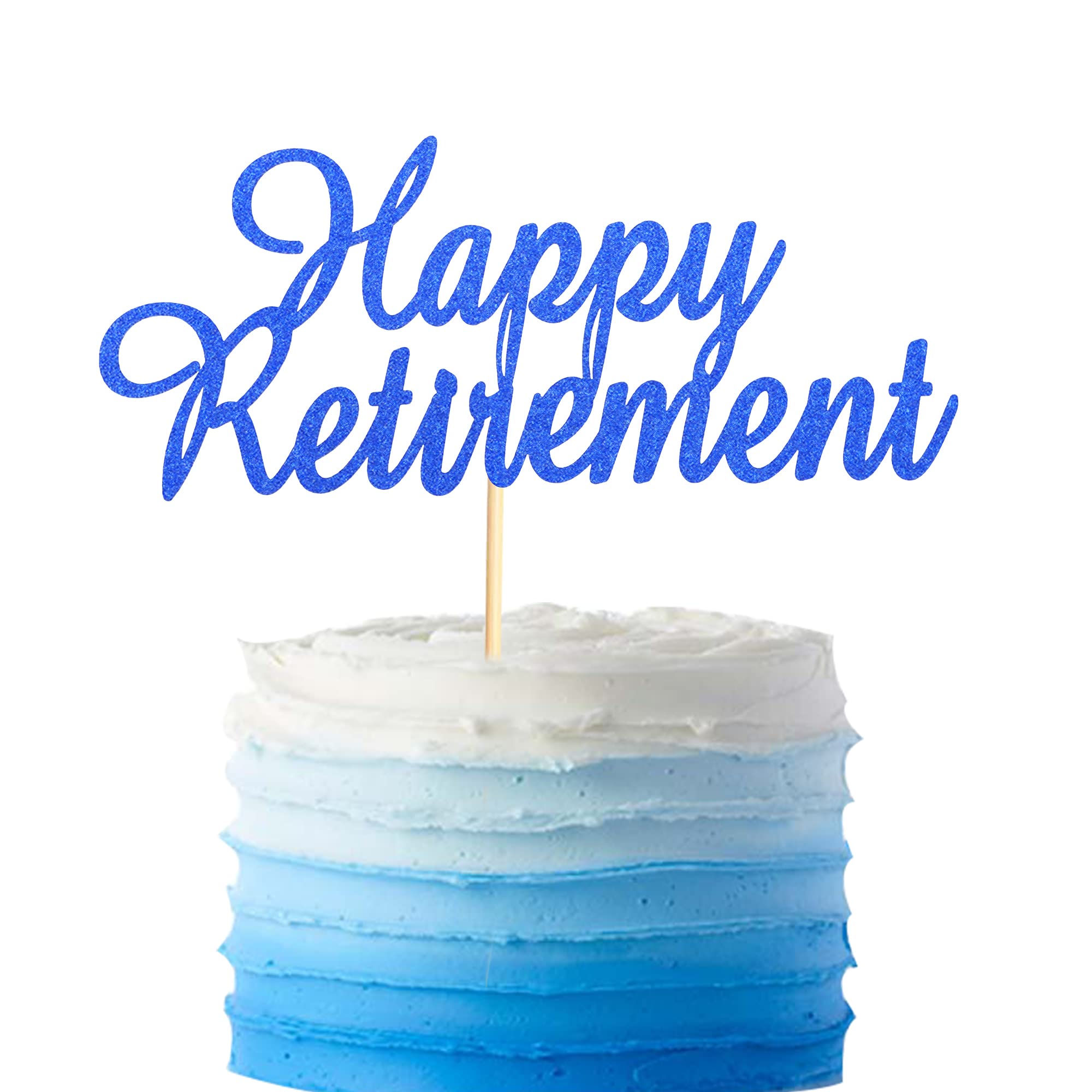 Happy Retirement Cake Topper - Dark Blue Glitter Retired Cake Pick for Retirement Party, Birthday Celebration & Cake Decorations - Perfect for Retirement Gifts, Farewell Parties & Themed Desserts