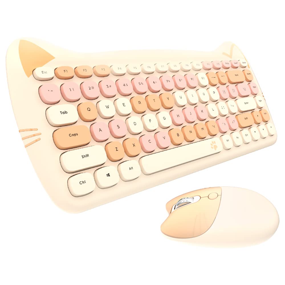 Cute Mini Wireless Keyboard and Mouse Set for Girls - 84 Key Compact Bluetooth Keyboard with Mouse, Multi-Color Options (Pink, White, Chocolate) for Laptop, PC, Mac - Perfect for Home Office, Gaming & School Use