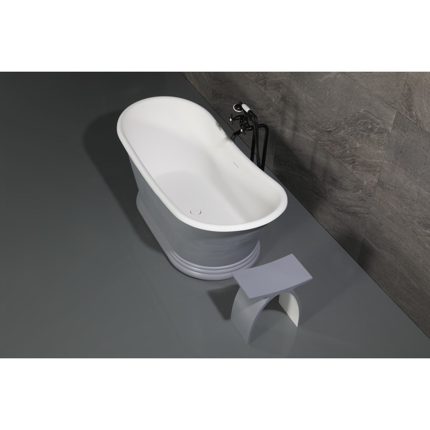 Arcticstone 67 Inch Oval Double Slipper Pedestal Bathtub - Glossy White/Matte Gray Solid Surface Freestanding Tub with Drain (No Faucet Holes) | Perfect for Luxury Bathrooms, Spa Retreats & Modern Home Decor