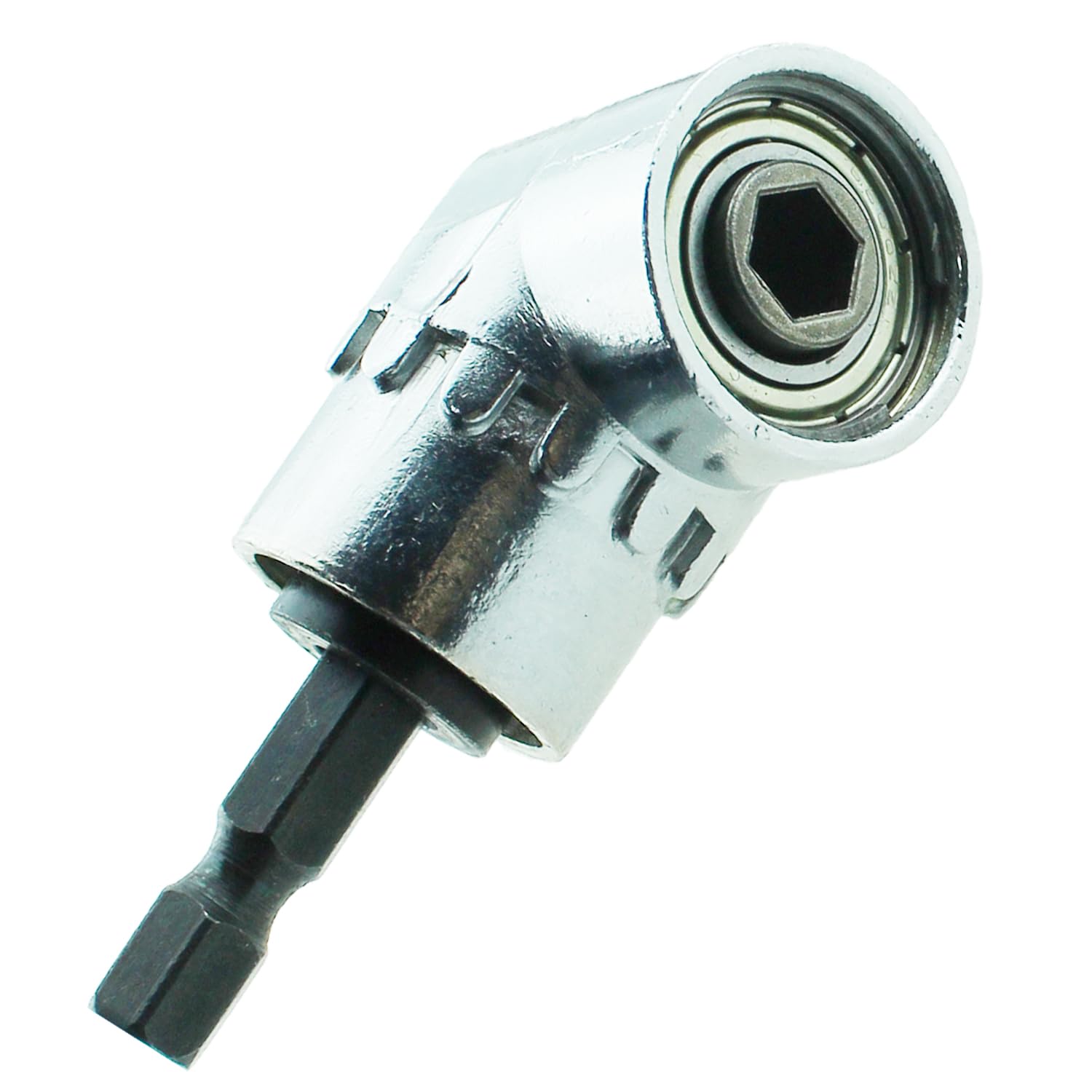 TAODAN Silver 105 Degree 1/4 Inch Right Angle Drill Bit Adapter - Hex Shank Screwdriver Bit Holder for Tight Spaces - Compatible with Power Drills, Impact Drivers & Socket Wrenches - Perfect for Automotive Repair, Furniture Assembly & DIY Projects