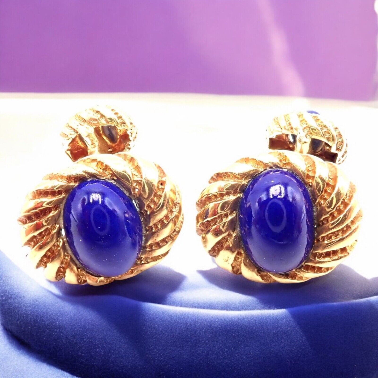 Authentic Tiffany & Co Jean Schlumberger 18k Yellow Gold Lapis Lazuli Cufflinks for Men - Luxury Gift for Weddings, Business & Formal Occasions
