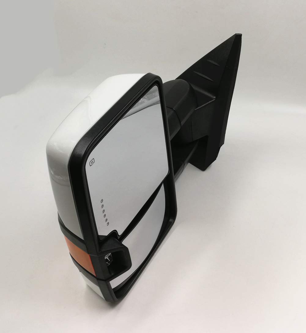 Custom Painted Olympic White 8624 Towing Mirrors for Chevy Silverado GMC Sierra Tahoe Suburban - Power Heated, Tow-On Glass, Amber LED Signal Lights & Backup Pair (2007-2013 Models) - Perfect for Heavy-Duty Towing, Off-Roading & Enhanced Nighttime Visibility