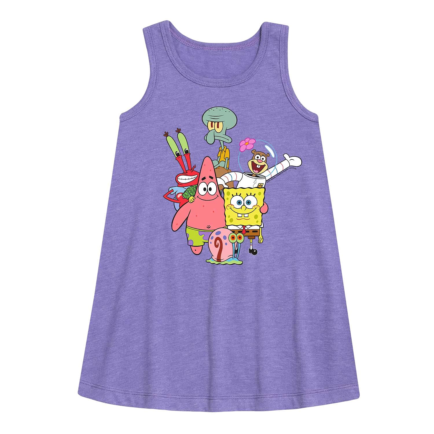 HYBRID APPAREL Spongebob Squarepants Bikini Bottom Group Toddler & Youth Girls A-Line Dress - Cute Cartoon Character Outfit for Birthday Party, Cosplay & Daily Wear