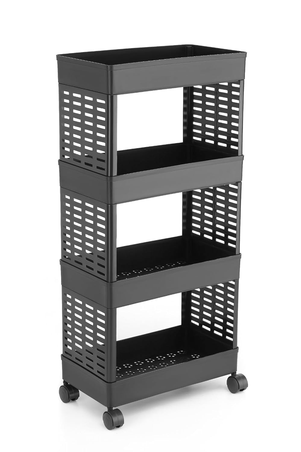 4-Tier Plastic Corner Shelf Organizer - Multipurpose Kitchen Storage Rack for Dishes, Spices & More - Space-Saving Floor Mount Design (Black) - Perfect for Small Kitchens, Bathrooms & Pantries
