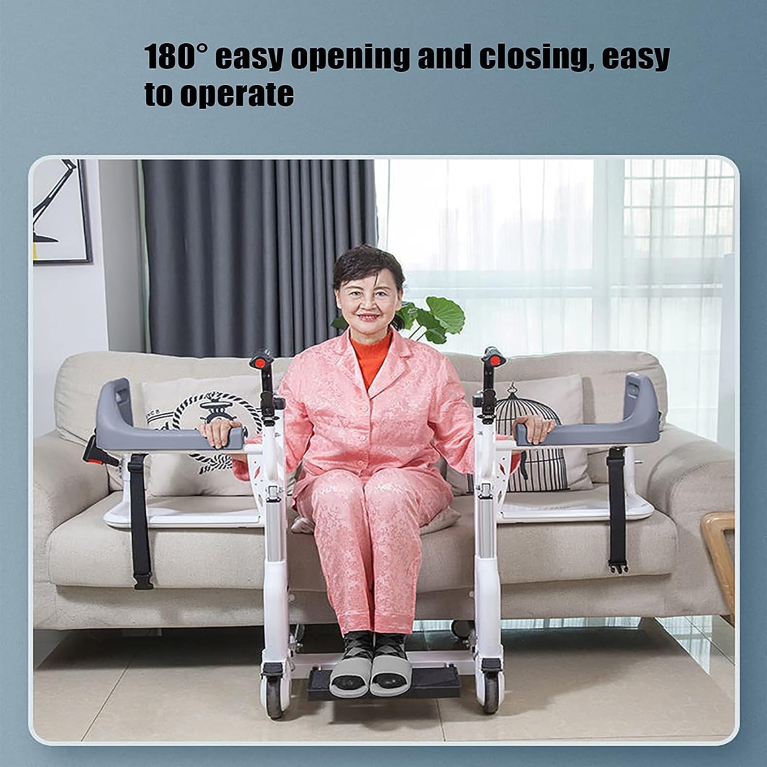 Electric Lift Wheelchair for Seniors & Patients - 180° Split Seat with Tray & Bedpan - Heavy Duty Steel Transport Chair for Home & Hospital Use