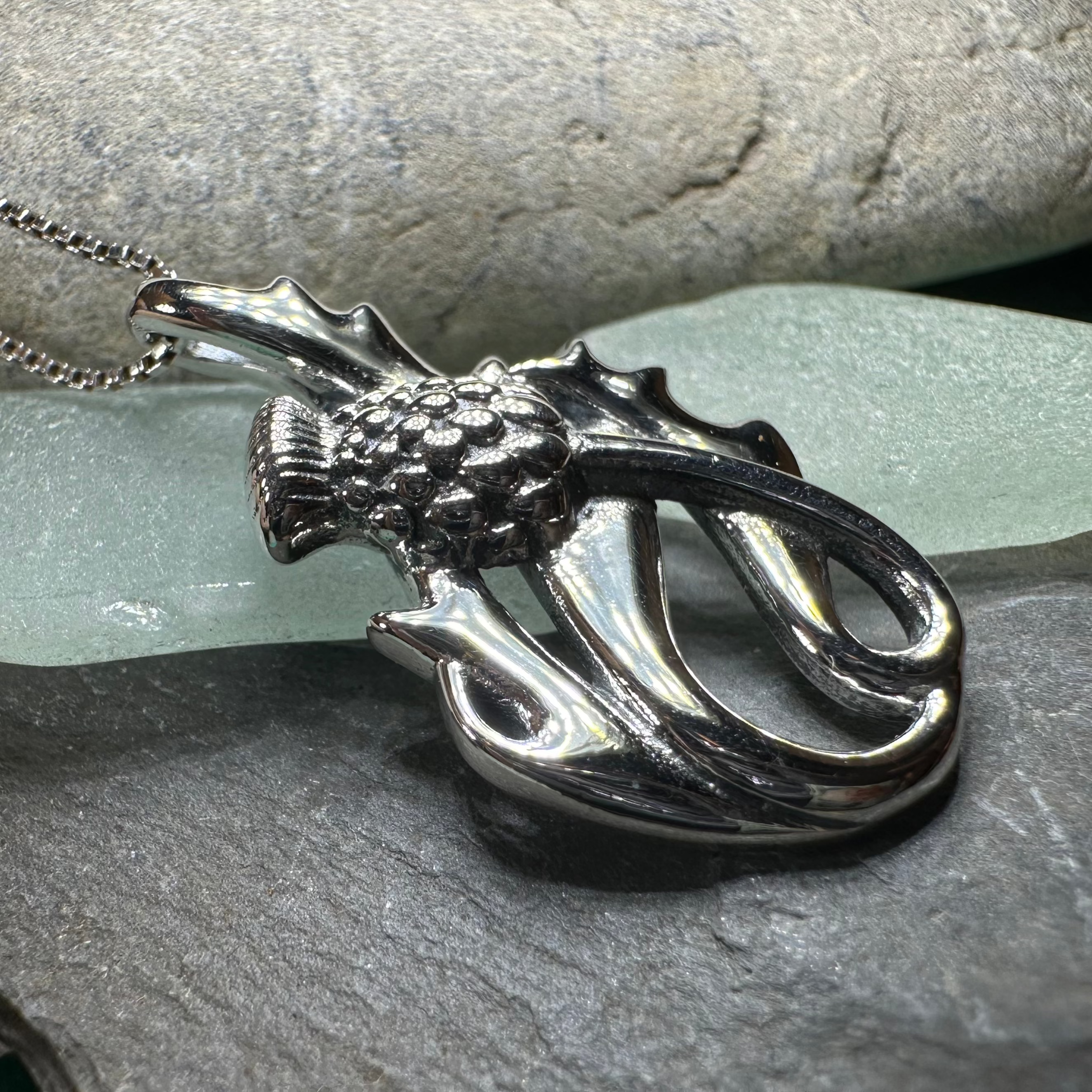 Daleina Scottish Thistle Necklace - Sterling Silver Celtic Pendant with Chain for Women - Perfect for St. Patrick's Day, Scottish Heritage Events & Everyday Elegance