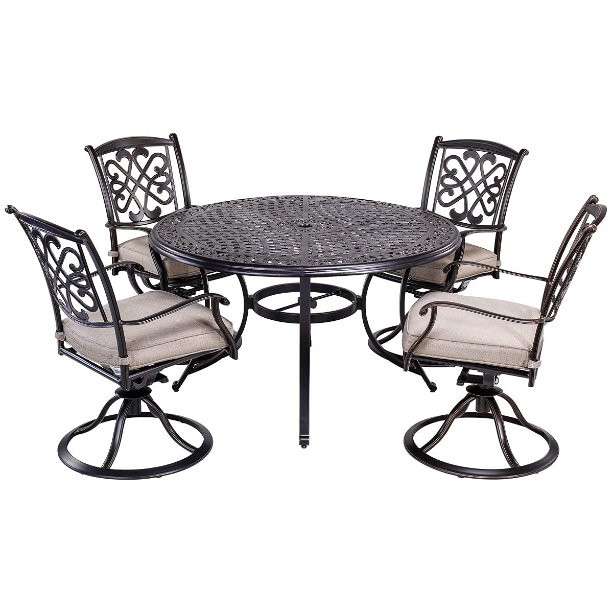 DALI 5-Piece Outdoor Dining Set - Aluminum Patio Furniture with Deep Cushioned Swivel Rocker Chairs & 48-Inch Round Casting Table | Perfect for Backyard, Garden, Poolside & Outdoor Entertaining