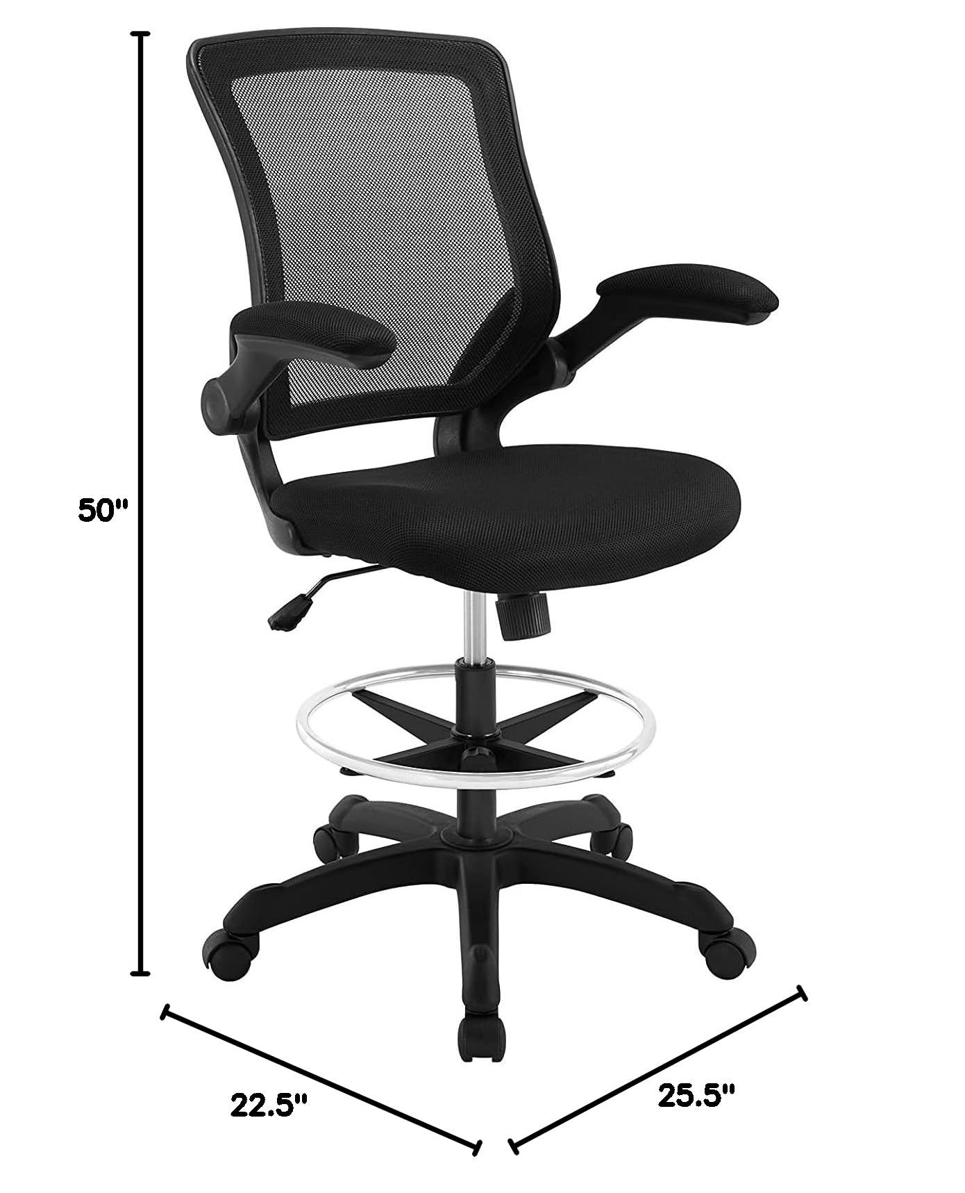 Veer Black Drafting Chair with Flip-Up Arms - Adjustable Office Chair for Reception Desk, Drafting Table & Home Office - Ergonomic High Stool for Comfortable Working & Studying