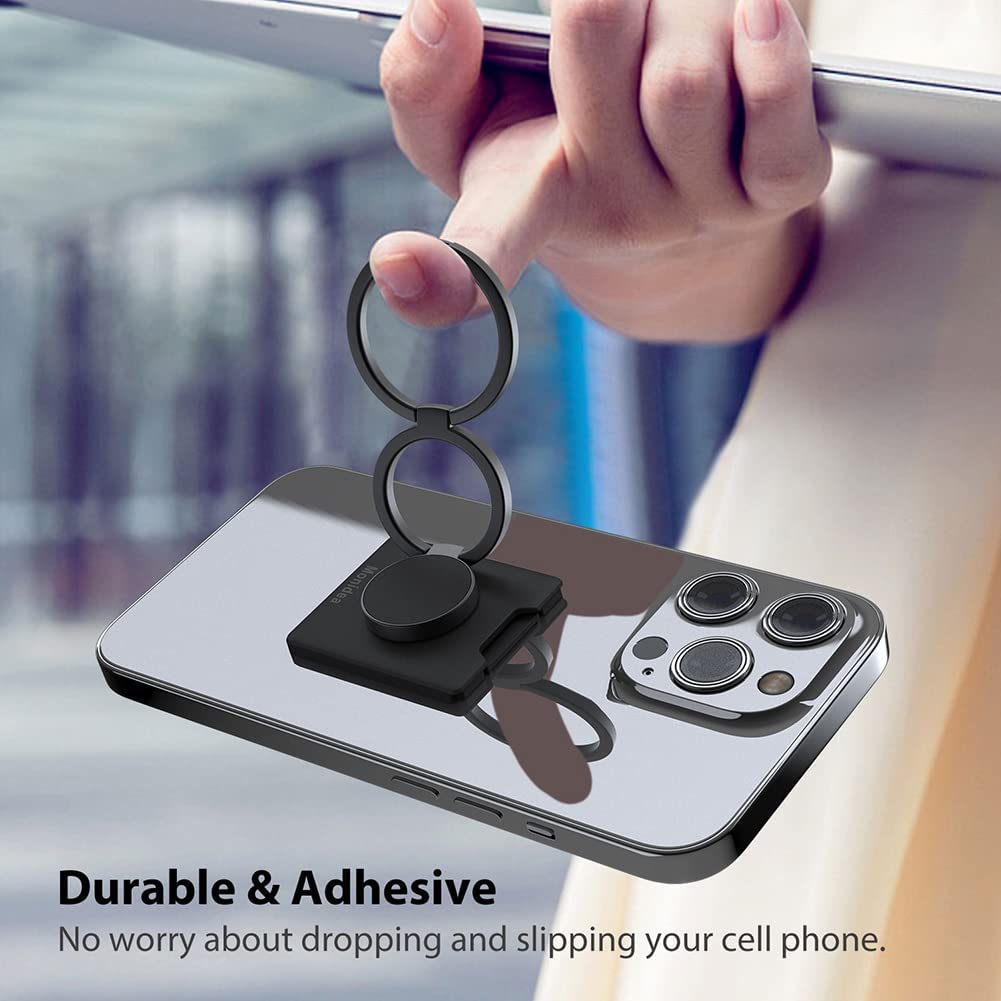 360° Rotating Metal Phone Ring Holder with Finger Grip & Kickstand - Wireless Charging Friendly, Magnetic Car Mount Compatible for iPhone, Samsung, iPad & Tablets (Black) - Perfect for Driving, Watching Videos & Hands-Free Use