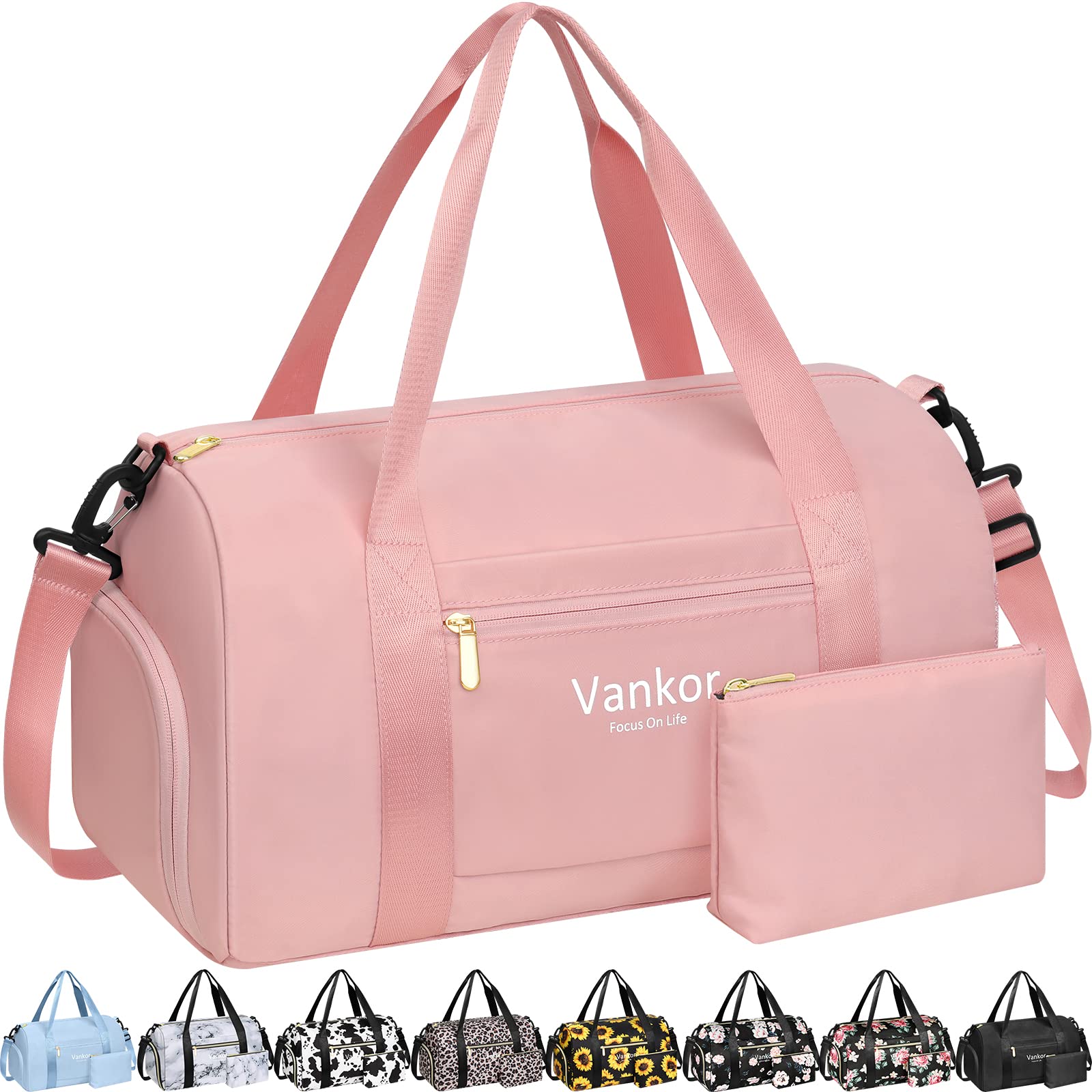 Women's Waterproof Gym Bag with Shoe Compartment - Medium Pink Sports Duffle Bag for Workout, Yoga, Travel & Fitness