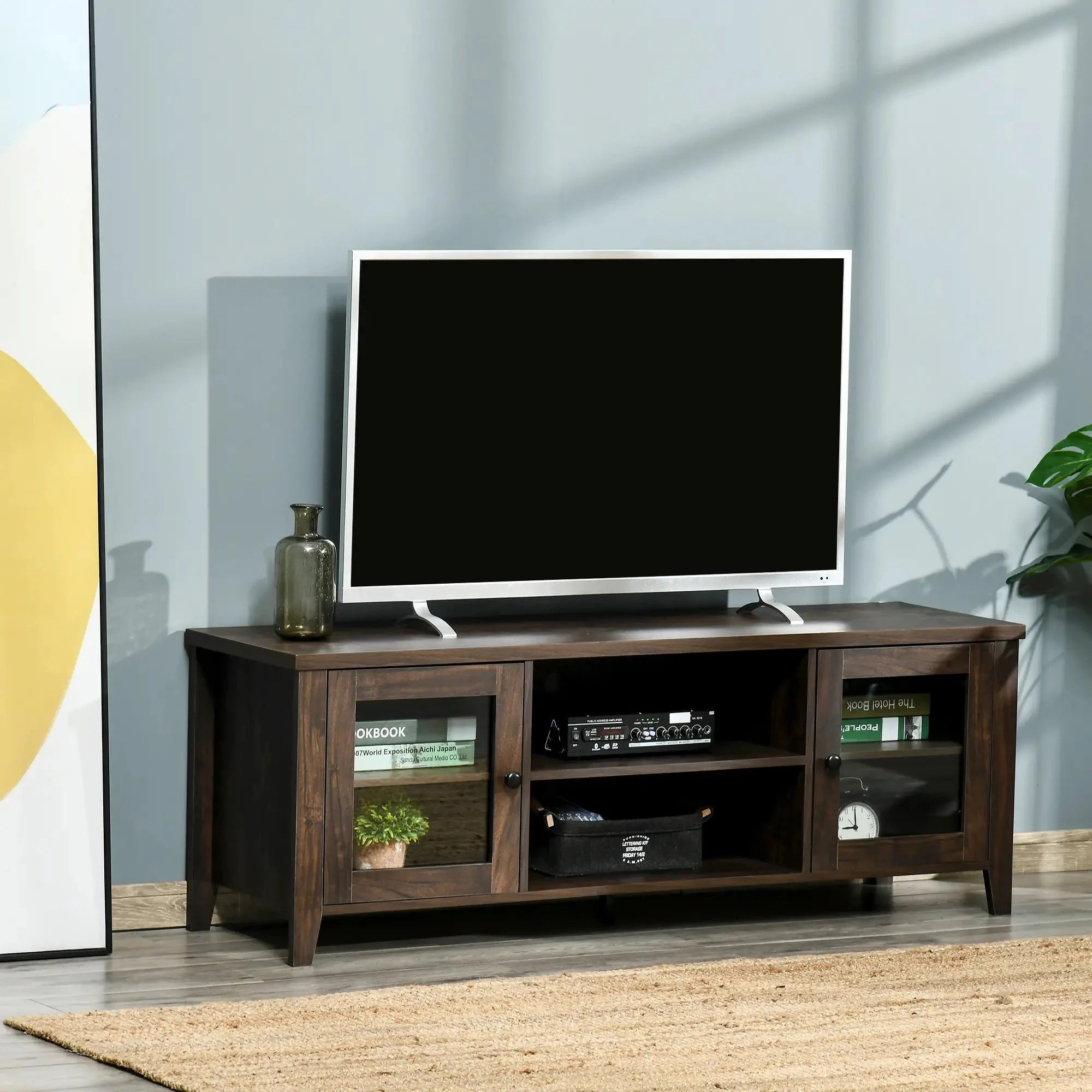 Modern TV Stand for Up to 60 Inch TVs - Sturdy Wooden Entertainment Center with Storage Shelf (Black/White/Walnut) - Perfect for Living Room, Bedroom & Home Theater Setup