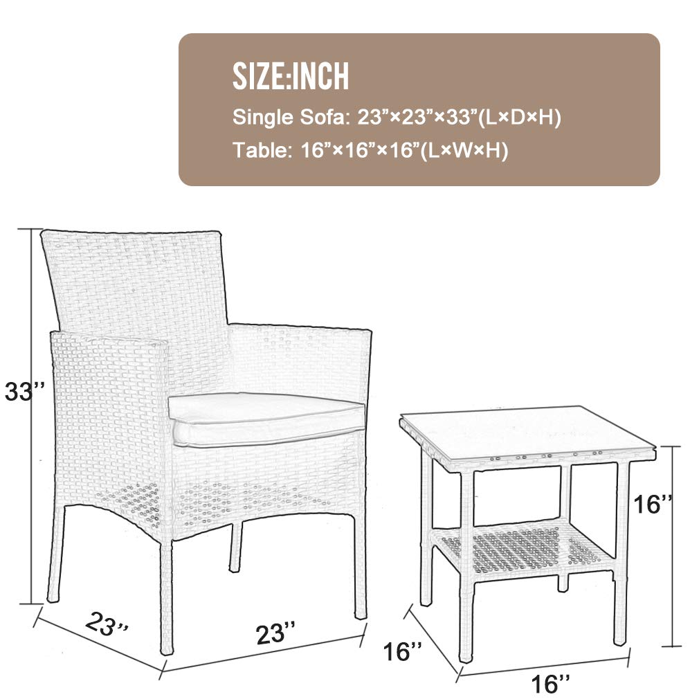 3-Piece Outdoor Patio Furniture Set - Wicker Bistro Table & Rattan Chairs with Coffee Table - Brown Garden Conversation Set for Porch, Yard & Outdoor Dining | Weather-Resistant & Comfortable