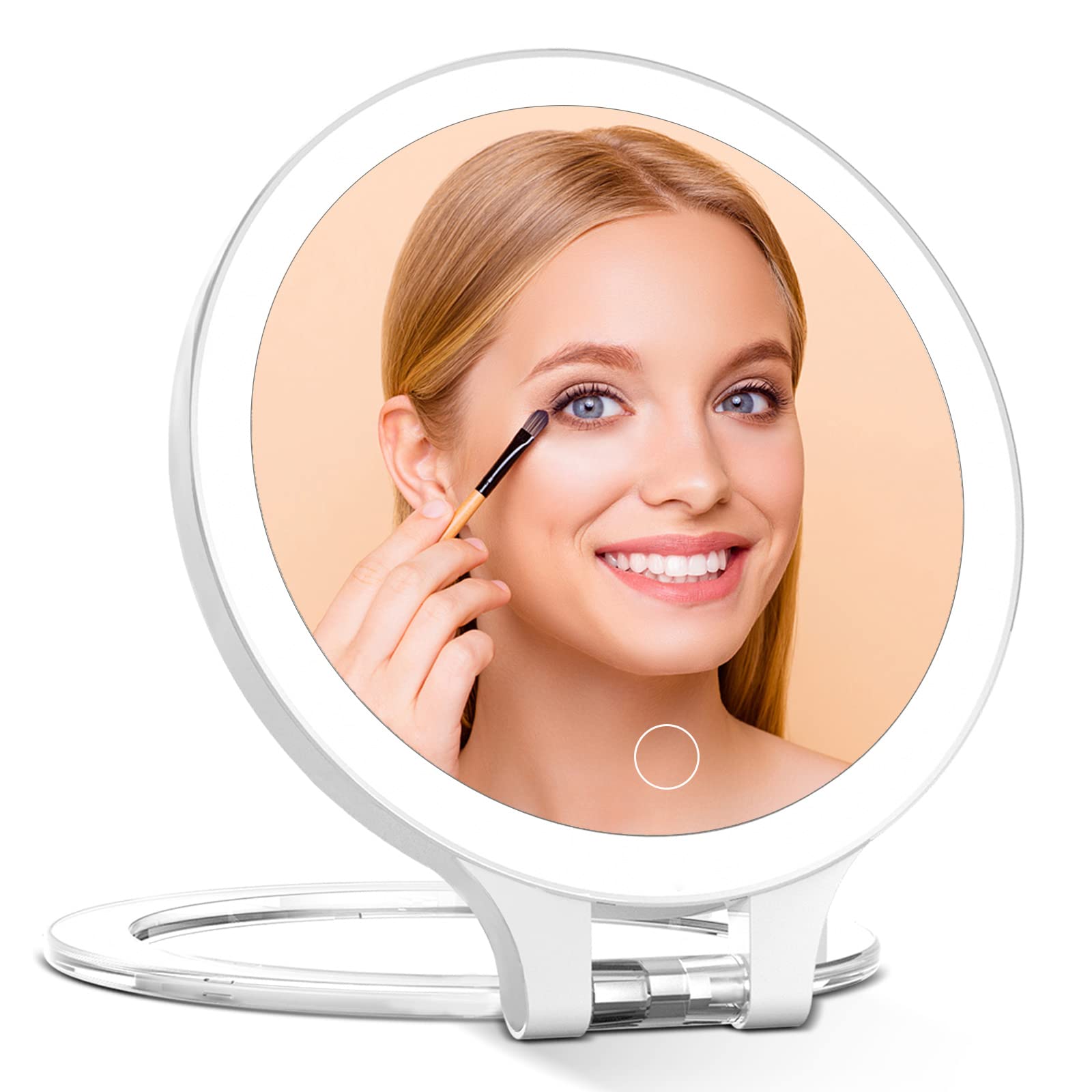 10X/1X Rechargeable LED Magnifying Makeup Mirror - Adjustable 3-Color Light, 360° Rotation, Portable Foldable Design for Travel & Vanity Desk | Perfect for Home, Hotel, Salon & On-the-Go Makeup Application