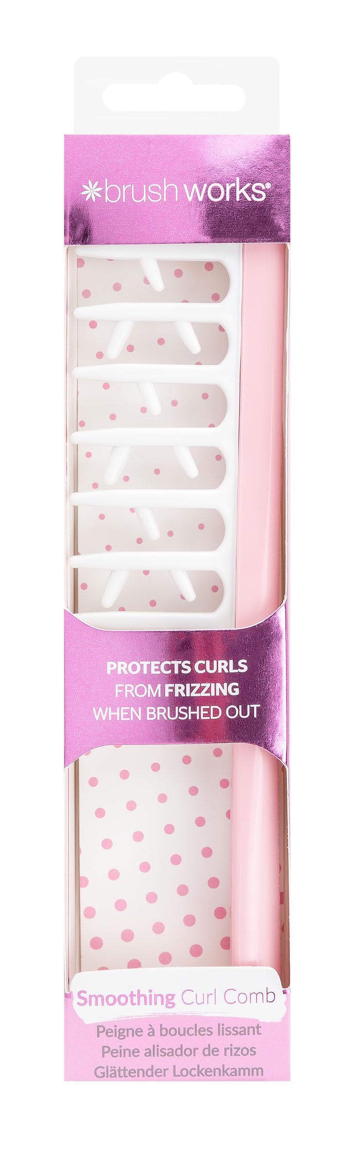 Brushworks Smoothing Curl Comb - Detangling Hair Brush for Curly & Wavy Hair - Pink (Perfect for Styling, Salon & Home Use)