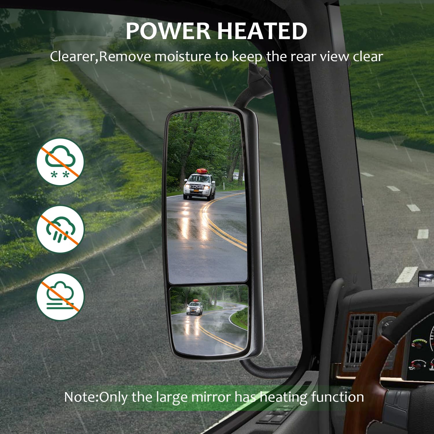 SCITOO Black Truck Hood Mirror - Power Control & Heated Tow Mirror for Volvo VNL 2015-2018 Models - Durable PC LH Door Mounted Mirror for Enhanced Visibility & Safety While Driving