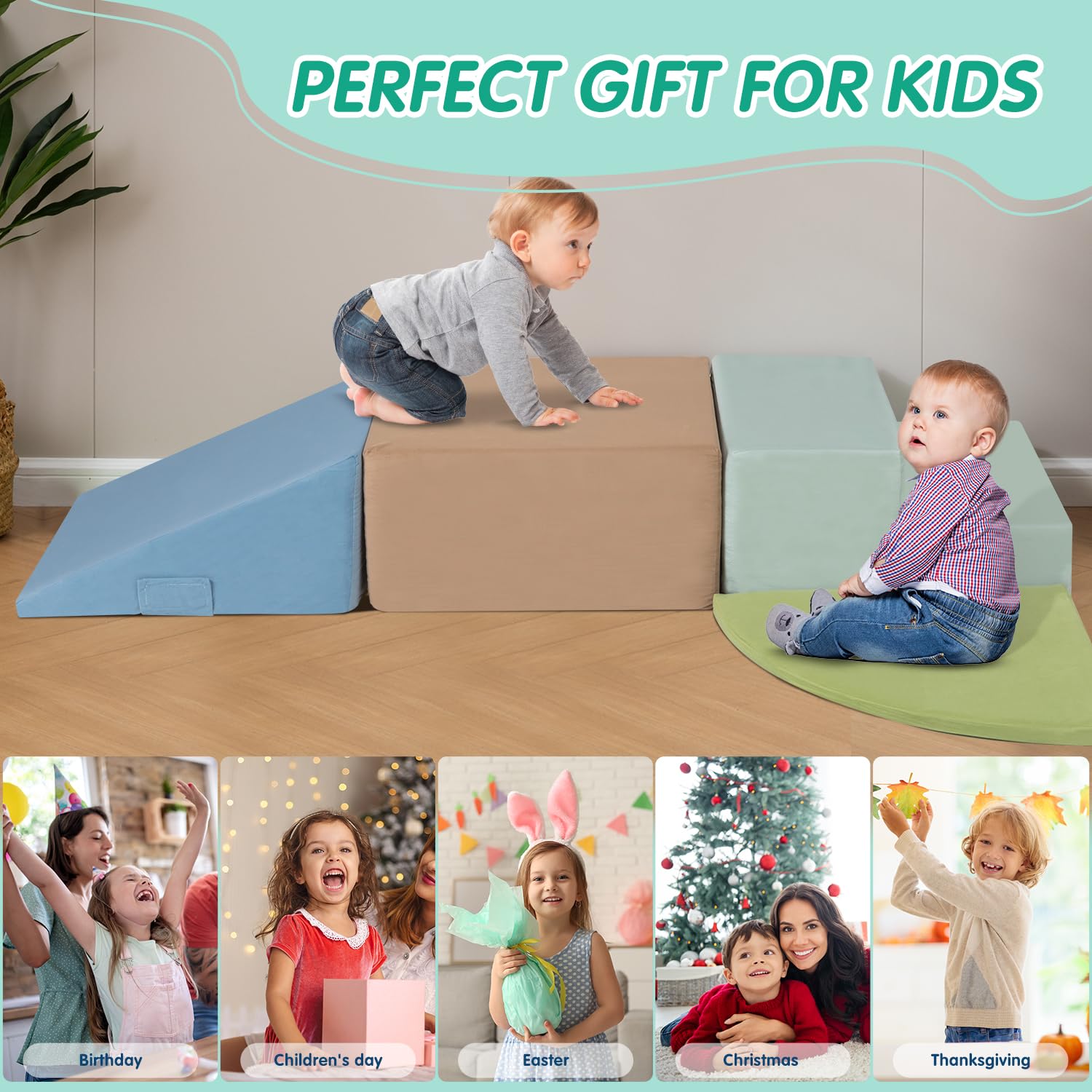 4-Piece Large Foam Climbing Blocks for Toddlers - Indoor Play Equipment with Velcro | Safe Toddler Toys for Home Playroom & Preschool Learning Activities