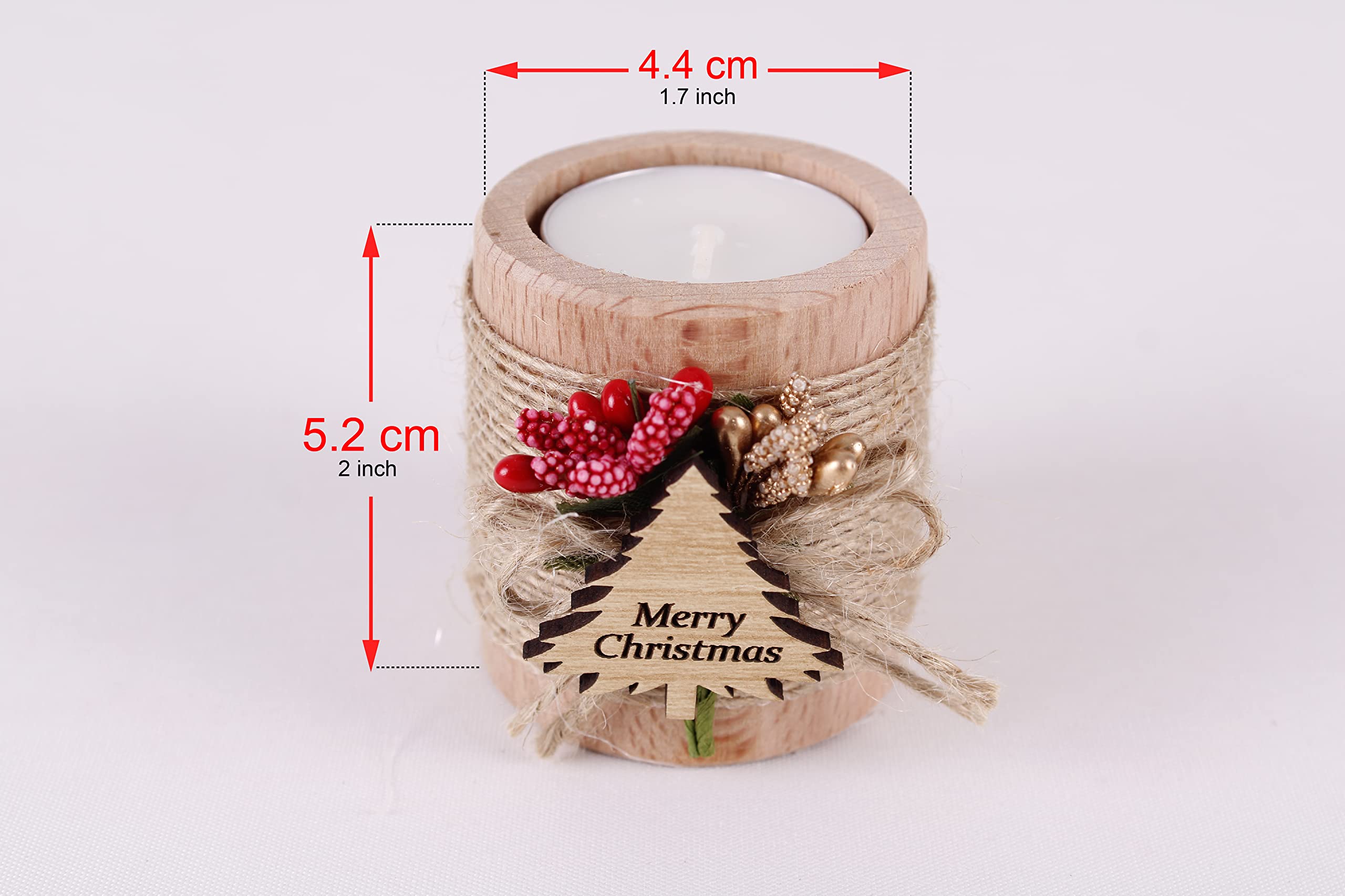 Pack of 10 Wooden Tealight Candle Holders - Christmas Tree Shaped Holiday Decorations for Xmas, New Year & Noel - Light Brown Bulk Candles for Home, Party & Festive Decor