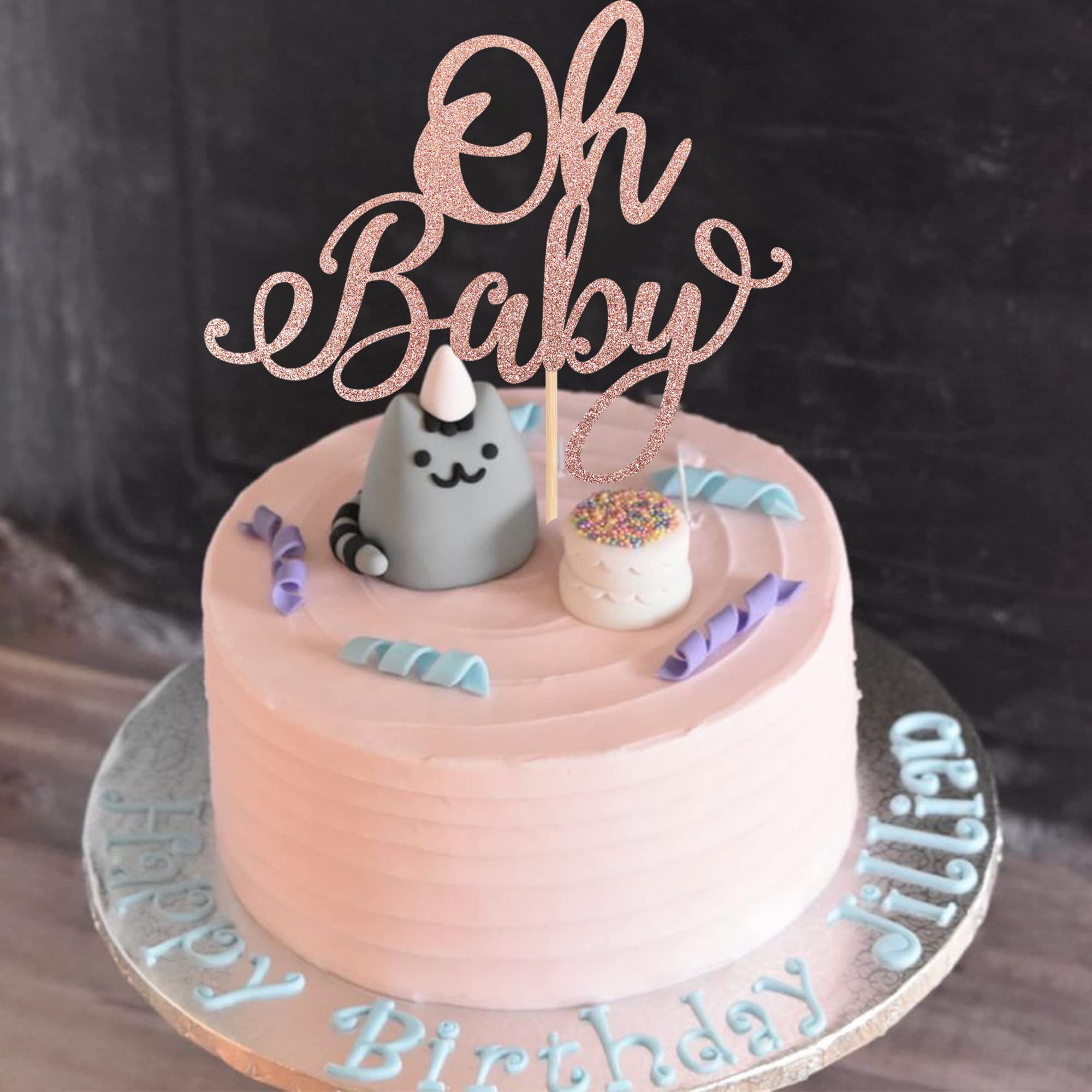Oh Baby Cake Topper - Rose Gold Glitter Baby Shower Decorations for Baptism, Gender Reveal & Birthday Parties (1 Pack) - Perfect for Baby Showers, Christenings & Kids Celebrations