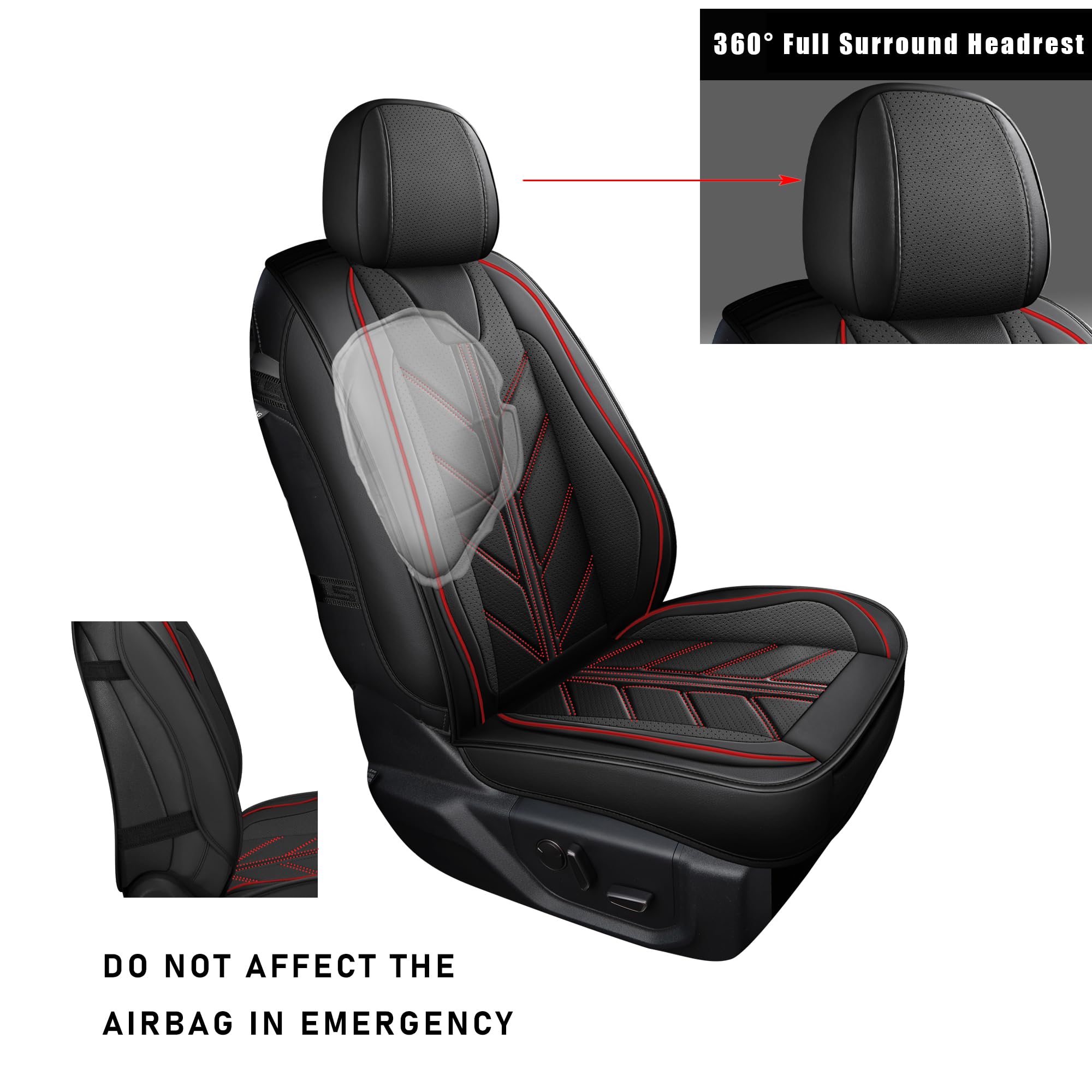 Premium Leather Seat Covers for Dodge Ram 1500/2500/3500 (2009-2024) - Custom Fit for Laramie, Big Horn & Limited Models - Crew Cab & Quad Cab Truck Accessories - Red Line Design - Durable Protection & Comfort Upgrade for Work & Road Trips
