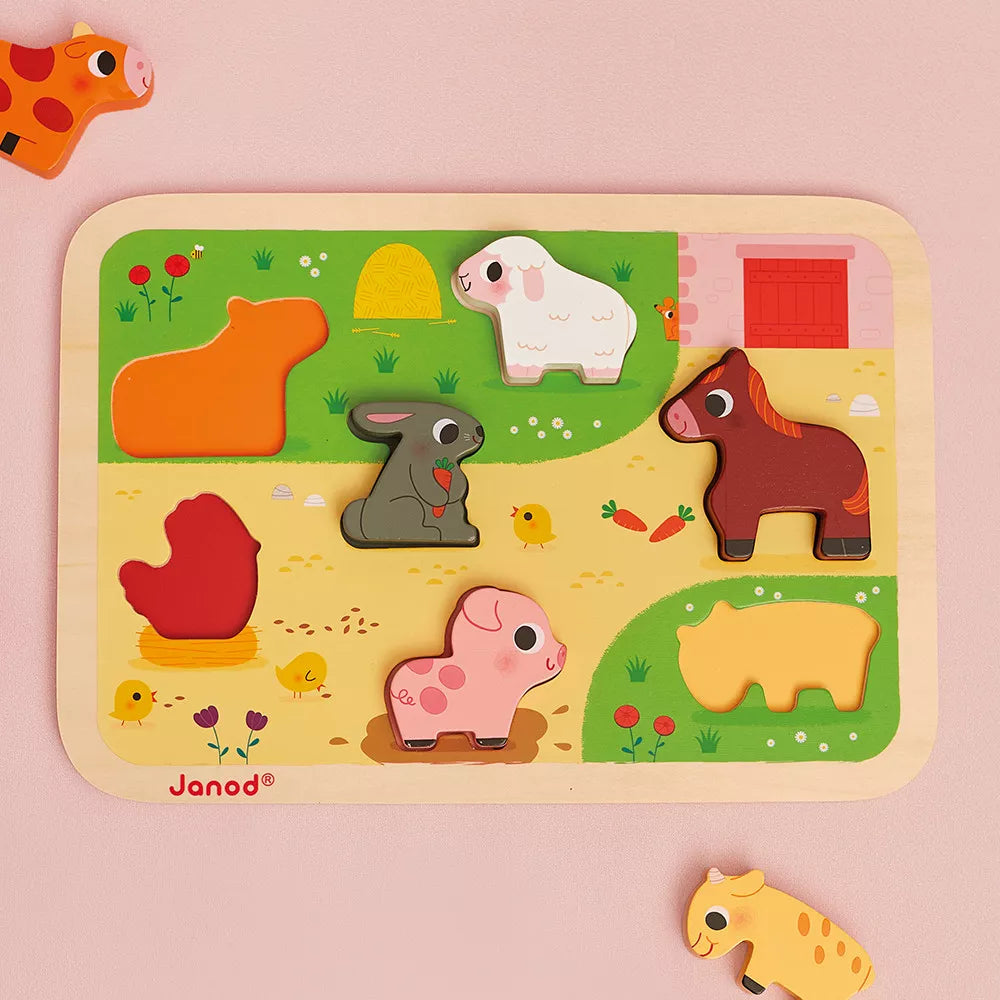 Farm Animal Chunky Wooden Puzzle for Toddlers - Educational Montessori Toy for Kids Ages 1-3 - Perfect for Early Learning, Fine Motor Skills & Farm Animal Recognition - Great Gift for Birthday & Preschool Activities